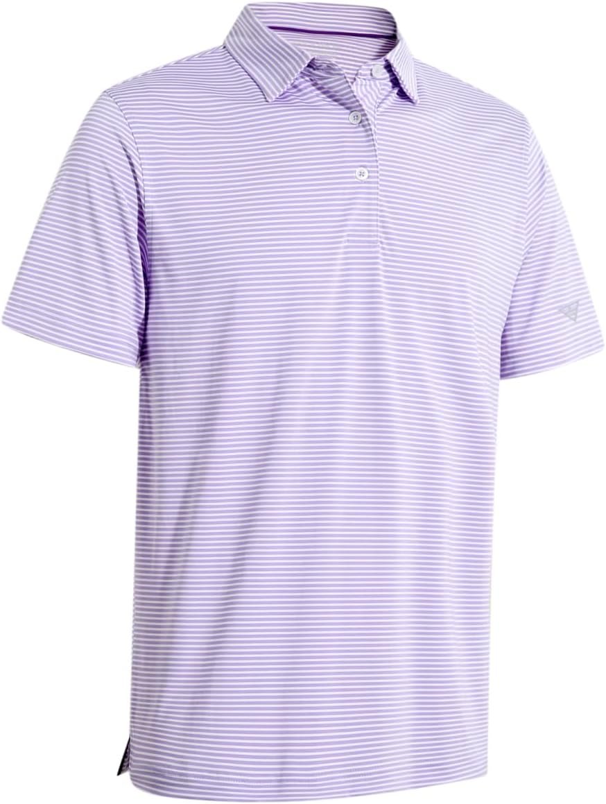 Men’s Golf Polo Shirts Short Sleeve Striped Performance Moisture Wicking Dry Fit Golf Shirts for Men