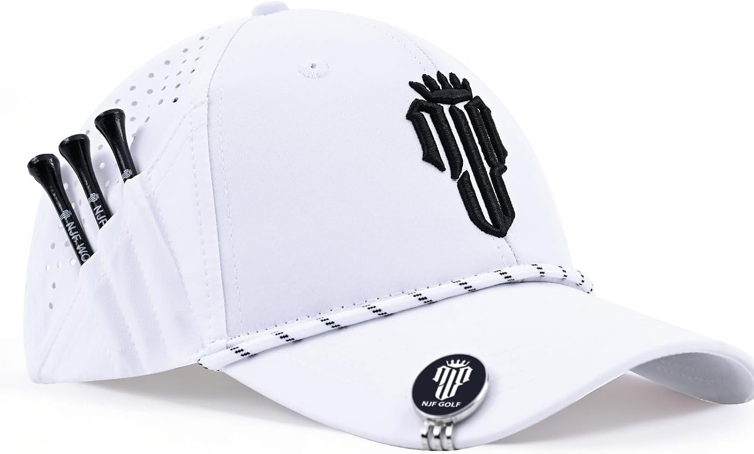 NJF Golf Hat Men – Breathable Mens Golf Hats, Adjustable Rope Hook and Loop Style Cap, Convenient Cap with Tee Holder