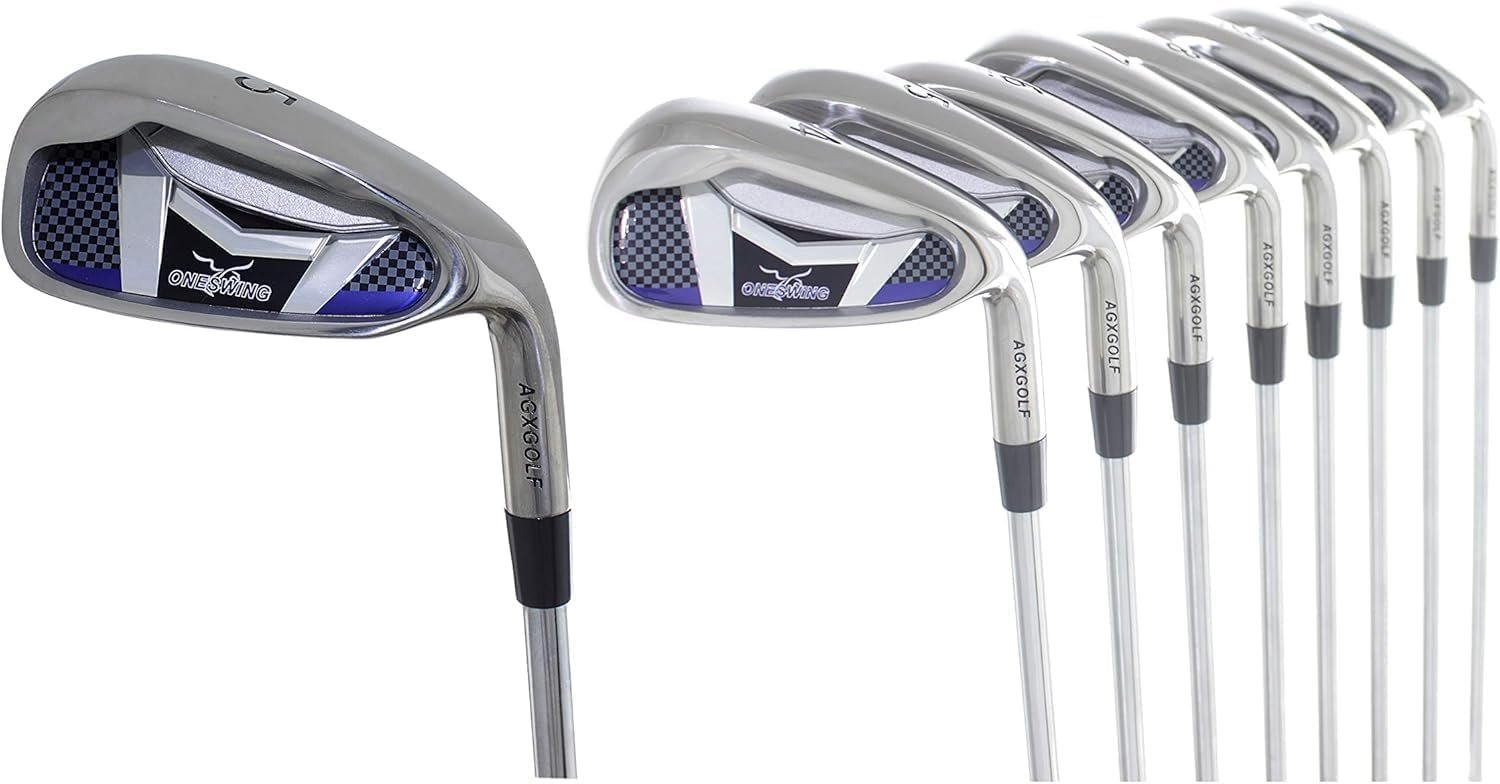 Men’s Same Length Irons Set 4-9 Irons + PW + SW, Stainless Steel: Stiff Flex; Tall Length (+1.0 inch); Right Hand: USA Built