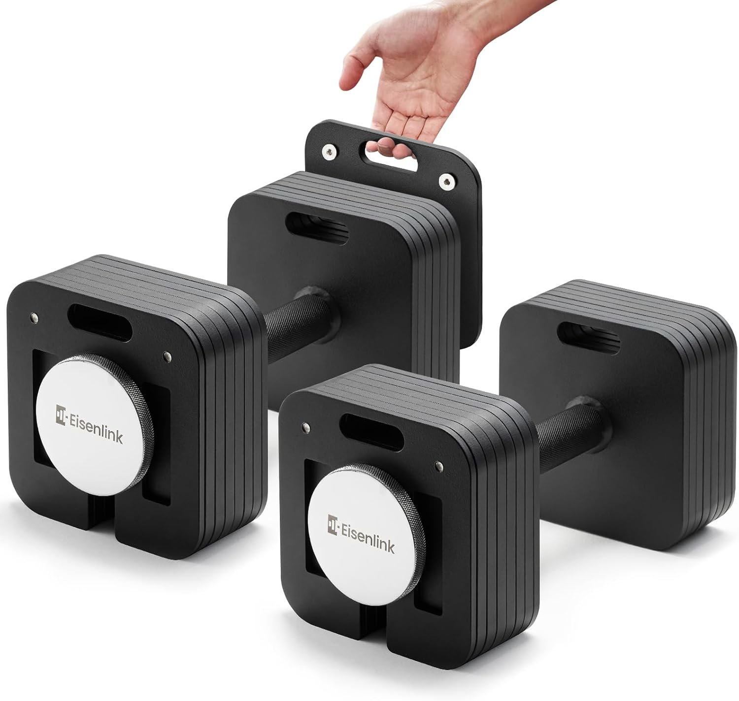 Eisenlink Adjustable Dumbbell Set, 10-50/80lb, 5lb Increments, Quick-Lock | Square Weight Dumbbells for Home Gym Fitness (50/80lb×2)
