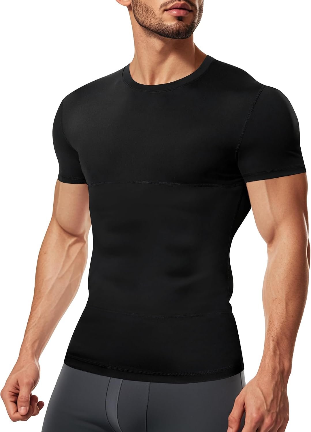 TAILONG Short Sleeve Compression Shirt Men Shapewear Slimming Undershirt Body Shaper Tank Top Workout Shirts