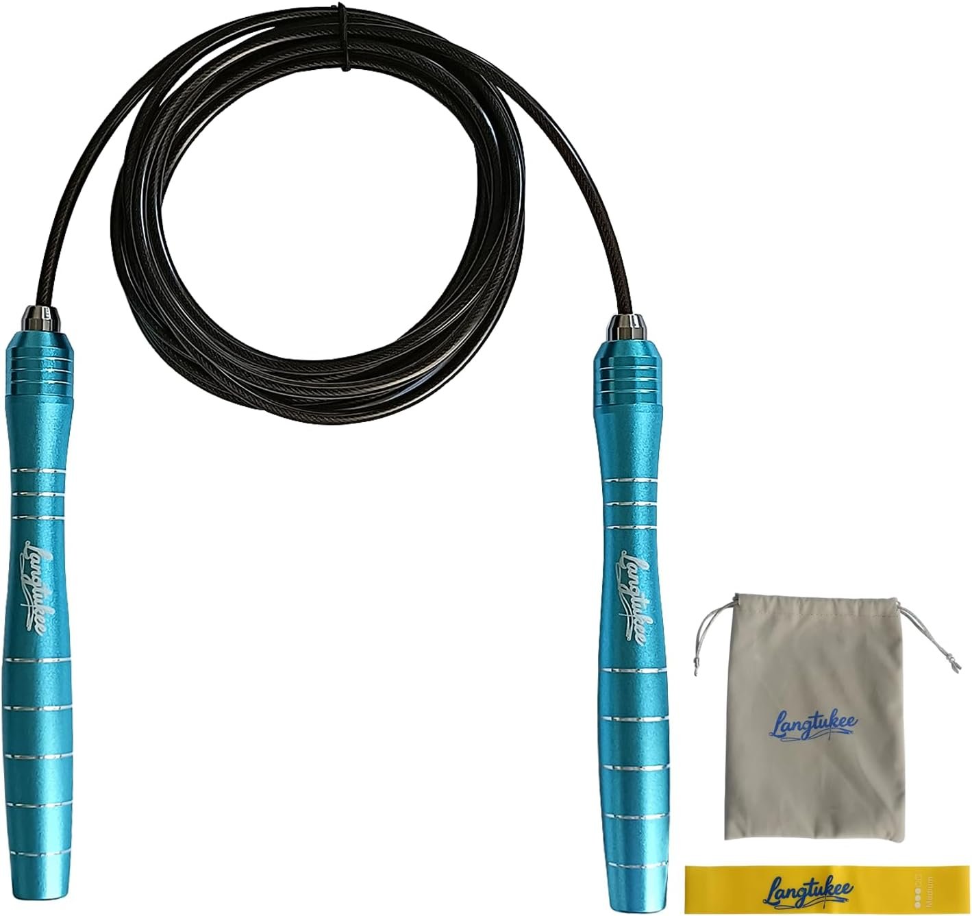 LANGETUKEE Speed Jump Rope – Professional Aluminum Alloy Skipping Rope with 360° Bearings – Adjustable 4mm Steel Cable for Double Unders, Boxing, MMA, HIIT & Cardio Training – Anti-Slip Grip
