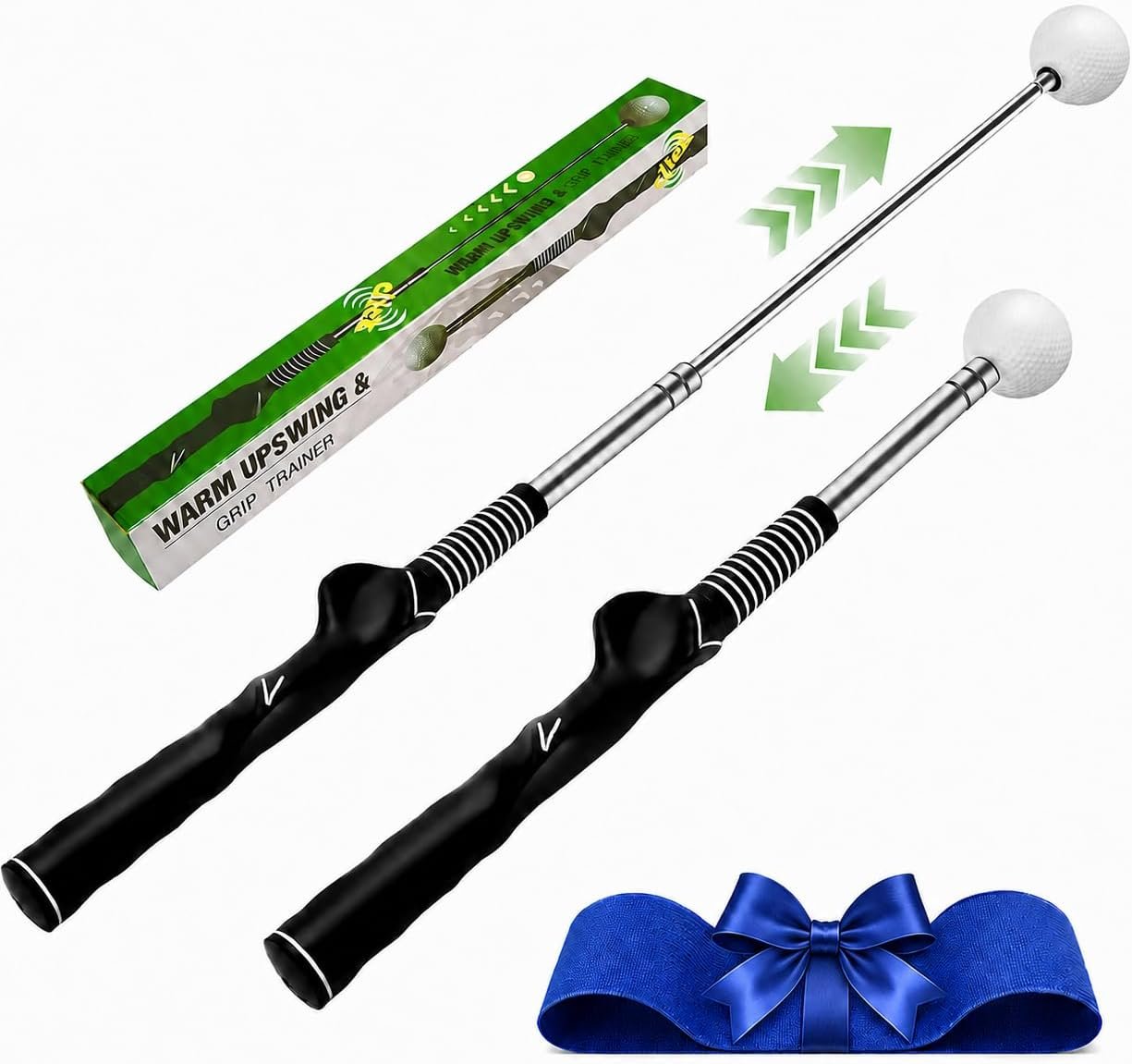Retractable Golf Swing Trainer, Golf Training Aid with Arm Band for Strength & Tempo Training, Golf Grip Trainer for Right-Handed Chipping Hitting, Indoor & Outdoor Practice