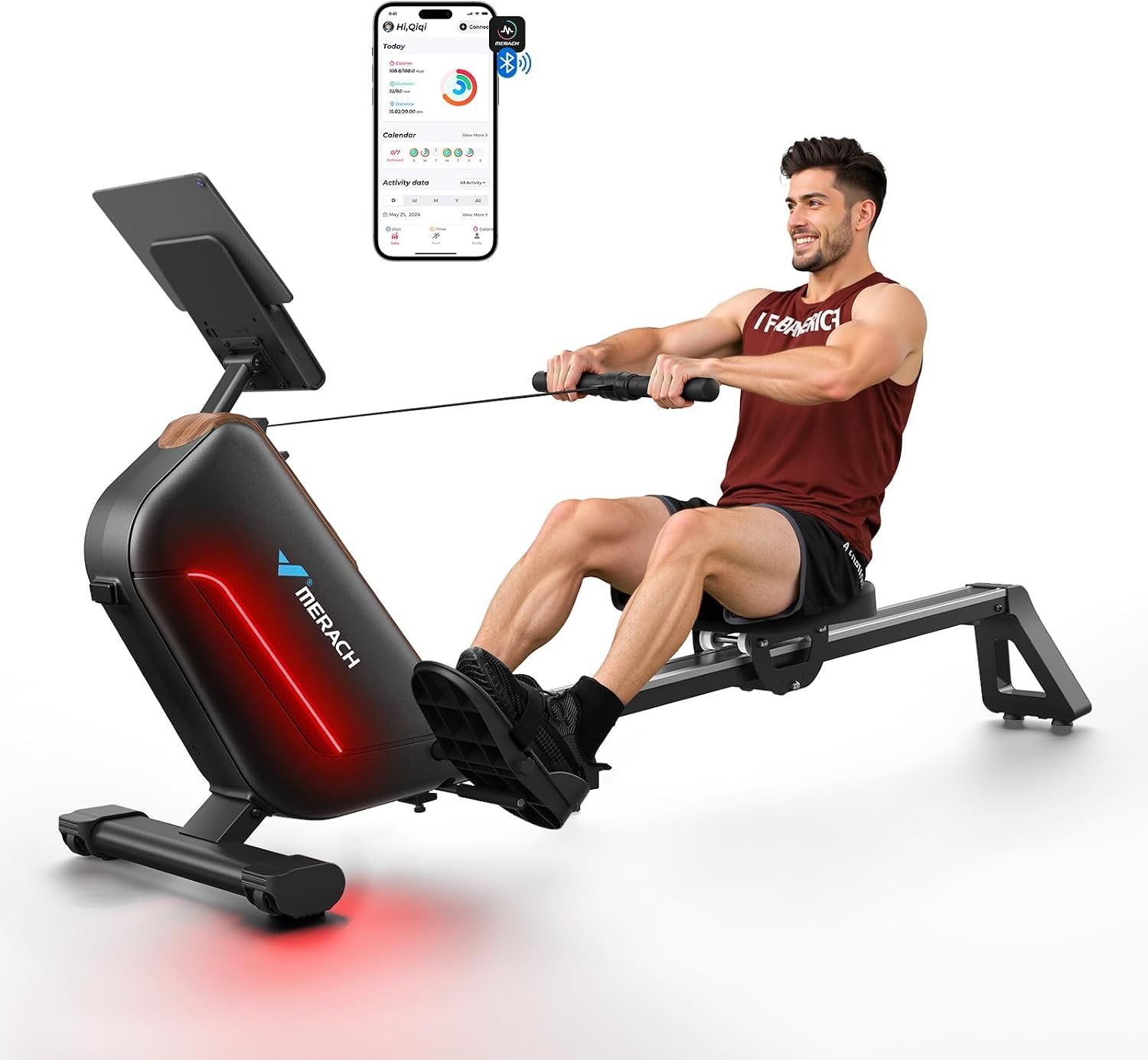 MERACH Rowing Machines for Home, Powerful Electromagnetic Row Machine with 51.2″ Extended Rail, 16-Level Handle Resistance Adjustment Rower, 350 LBS Load Capacity, Ergonomic Comfort Seat, Easy Storage