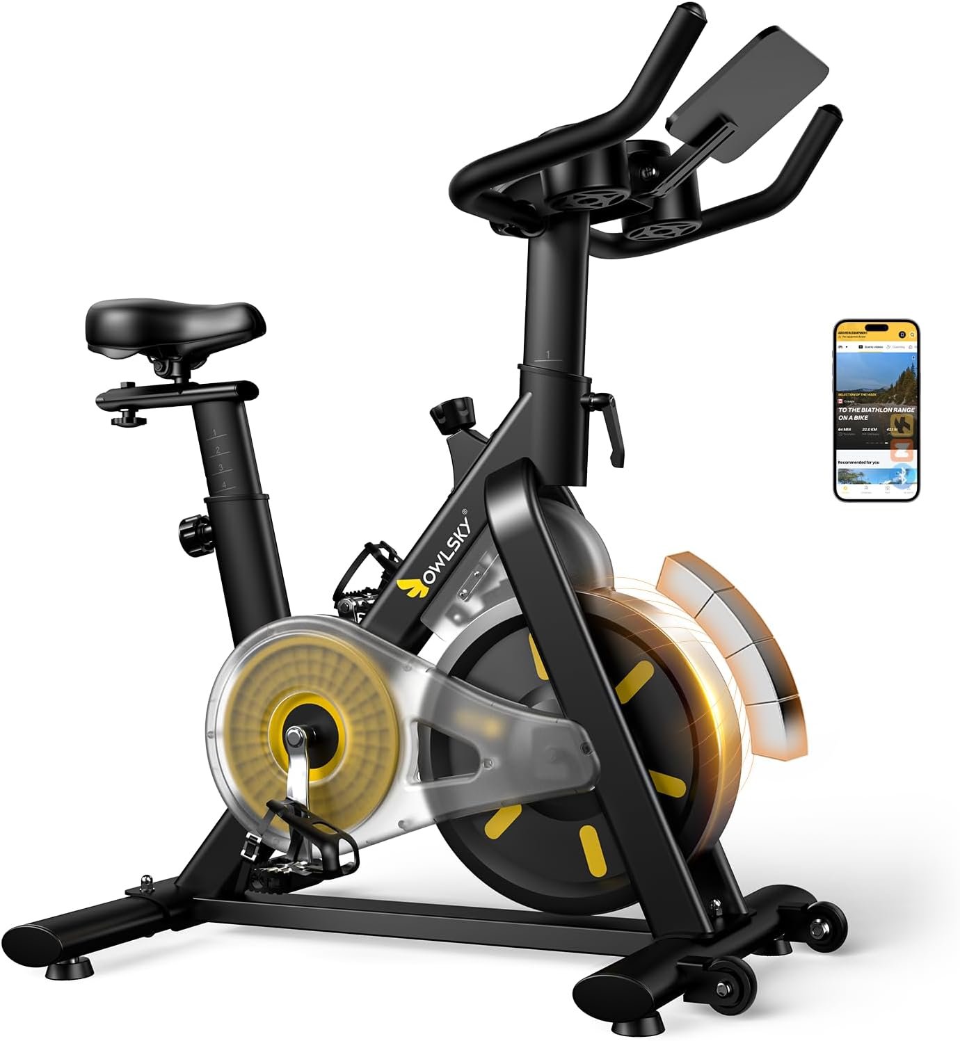 OWLSKY Exercise Bike with APP,Magnetic Resistance Bike, 300 lbs Capacity Quiet Stationary Bike for Home Gym, Cardio Bike Workout, Adjustable Seat & Tablet Holder