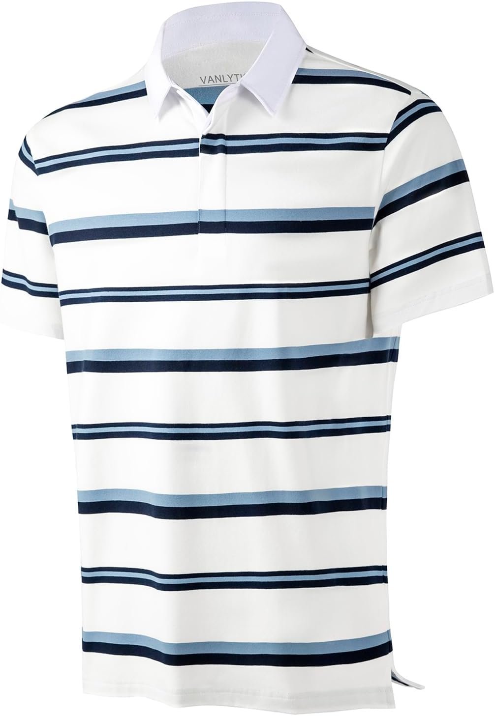 Mens Polo Shirts Striped Cotton Moisture Wicking Classic Collared Casual Golf Shirts for Men