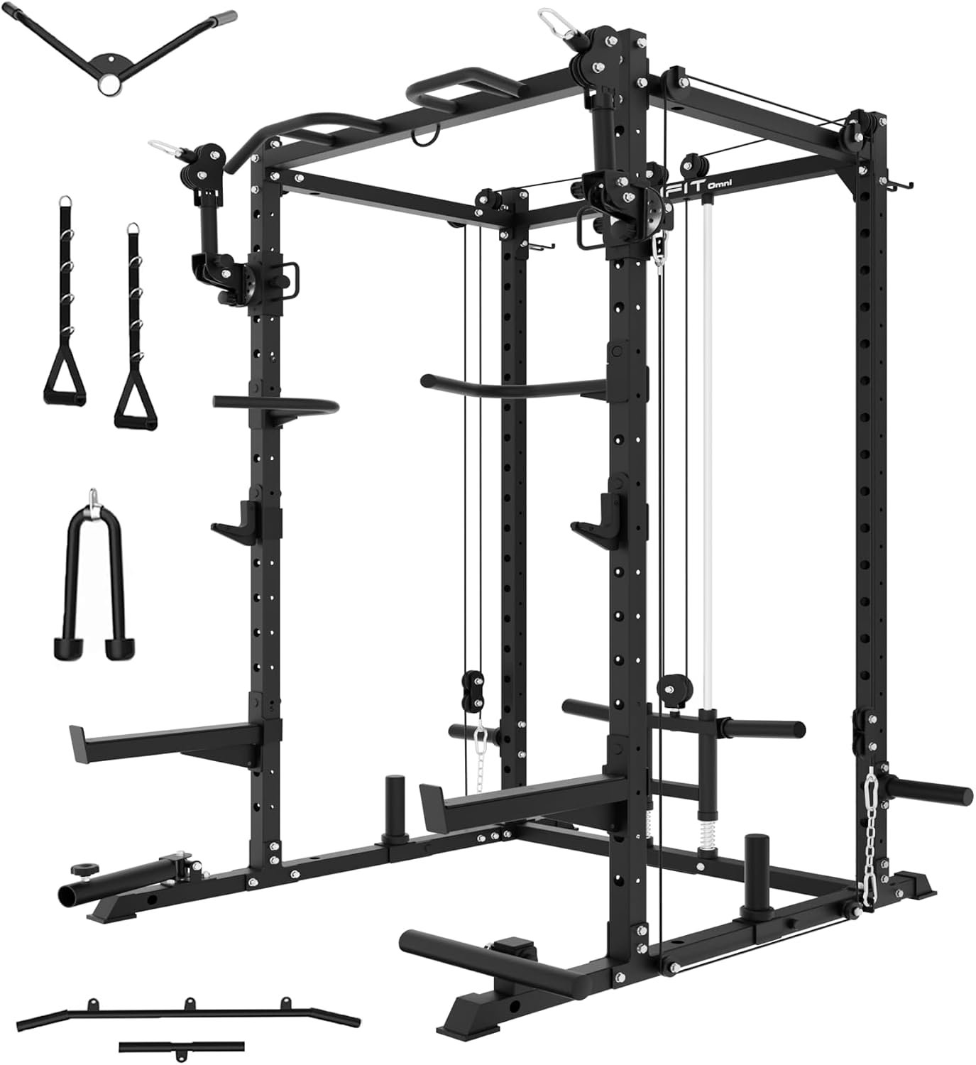 Eonfit E2 Power Rack, Squat Rack with Cable Crossover for Home Gym | Power cage with Pivot Arms Functional Trainer Pulley System Lat Pull Down For Garage Gym Strength Training