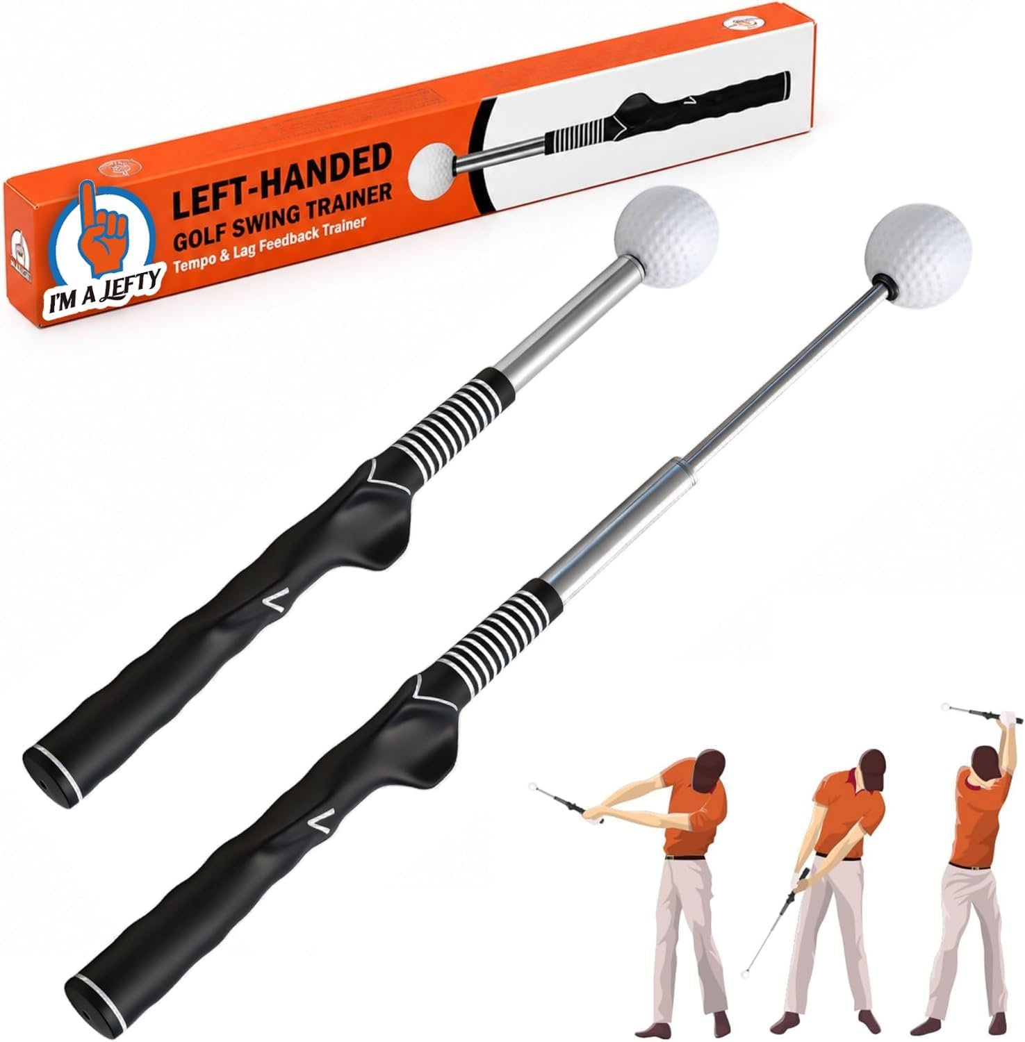 Left-Handed Golf Swing Trainer, Retractable Golf Training Aid with Click Feedback, Left-Handed Golf Grip Trainer for Tempo, Rhythm & Swing Consistency, Portable for Indoor Outdoor Use