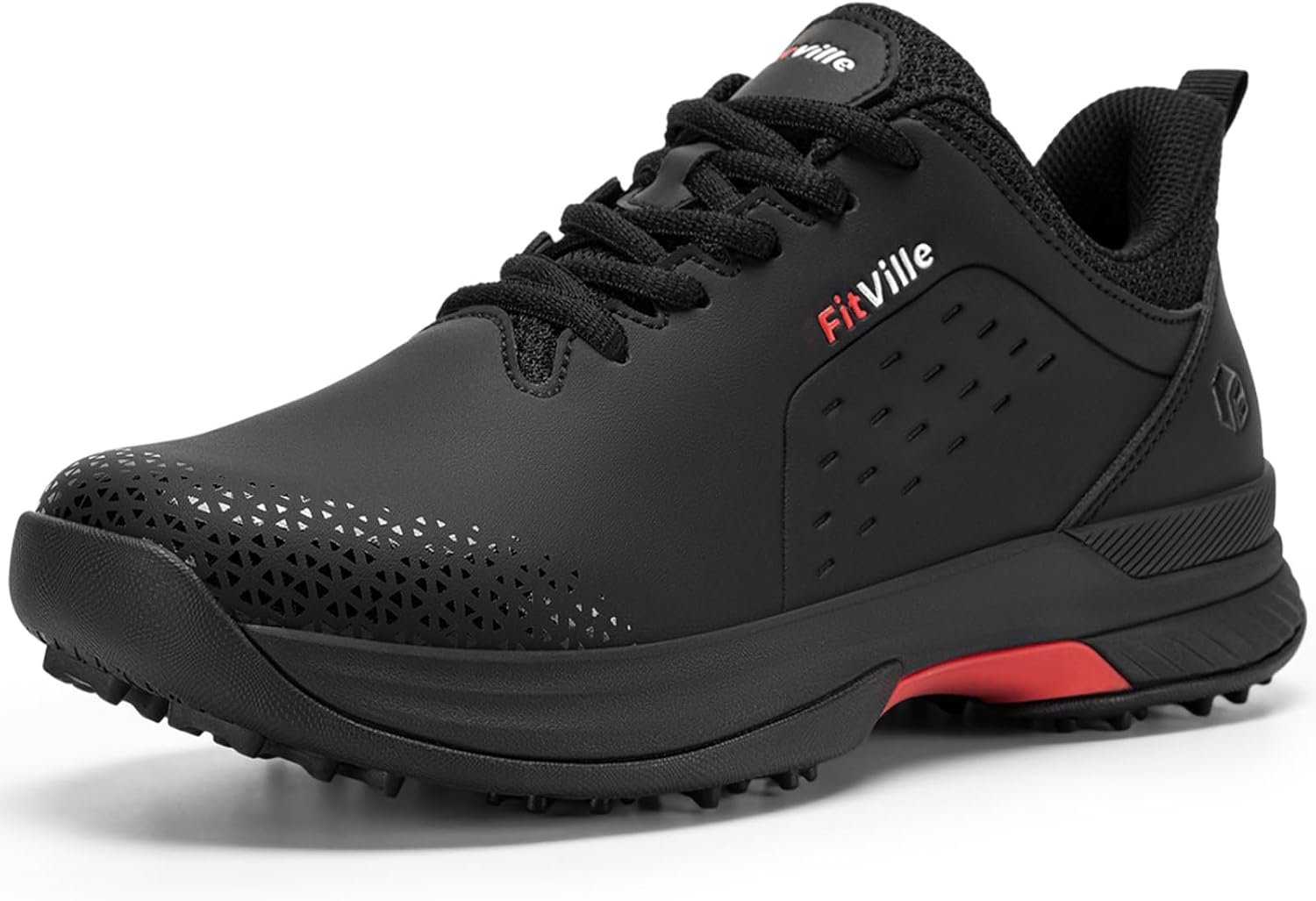 FitVille Extra Wide Men’s Golf Shoes Waterproof, Professional No-Slip Spiked Golf Shoes with Arch Support