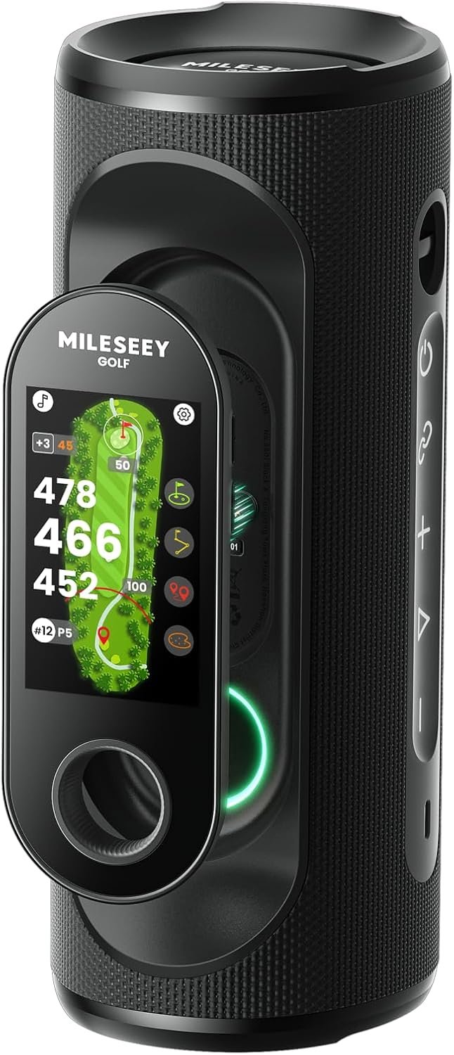 MiLESEEY GeneSonic Pro Golf GPS Speaker with 43K+ Courses No-Subscription | Detachable GPS Handheld Rangefinder, MagLock, Color Touchscreen, Visual & Audible Yards, Layup/FCB/Hazard, 15H Battery, IP67