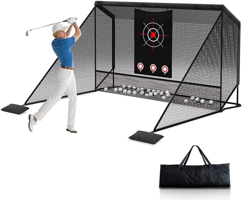 10x7ft Golf Hitting Practice Net with Dual Side Net Barriers & Durable Heavy Duty Steel Frame, Golf Nets Backyard Driving, Chipping & Swing Training for Indoor&Outdoor