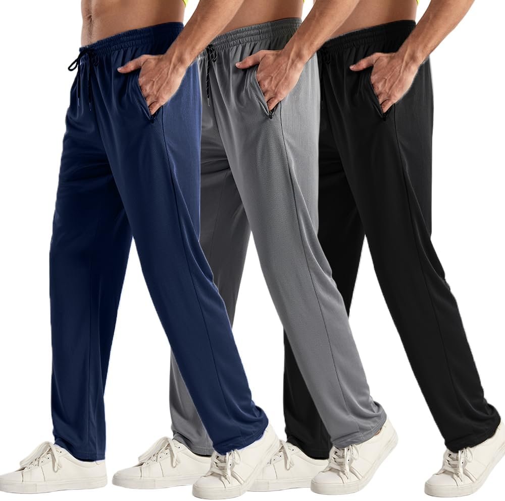 3PC Men’s Zipper Jogger Pants, Breathable & Flexible Fit, Comfortable for Sports & Casual Wear, Sweatpants for Men