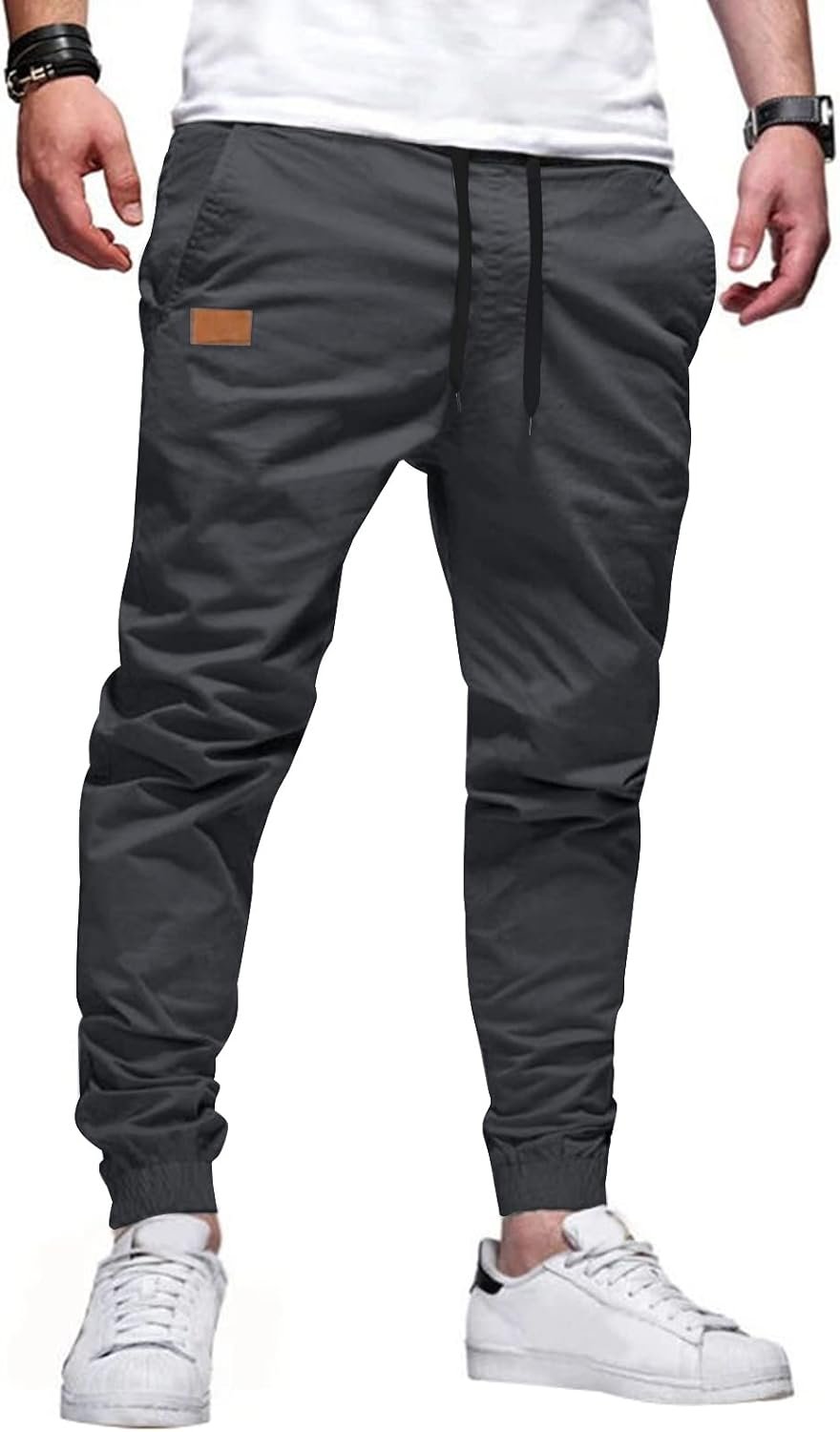 JMIERR Mens Cotton Stretch Joggers Casual Twill Athletic Track Pants | Tapered Jogger Fit, Drawstring Waist, 6.7 Inch Phone Pockets, Casual Hiking Track Pants