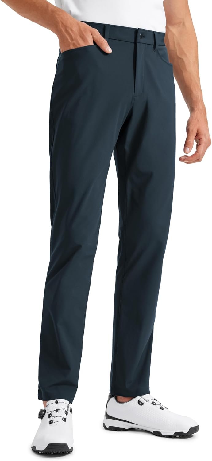 CRZ YOGA All Day Comfy 5-Pocket Golf Pants 28″/30″/32″/34″ | Decent Stretch, Wrinkle-Resistant, Casual, Slightly Tapered Leg, Flat Front, Pockets, Trousers for Men
