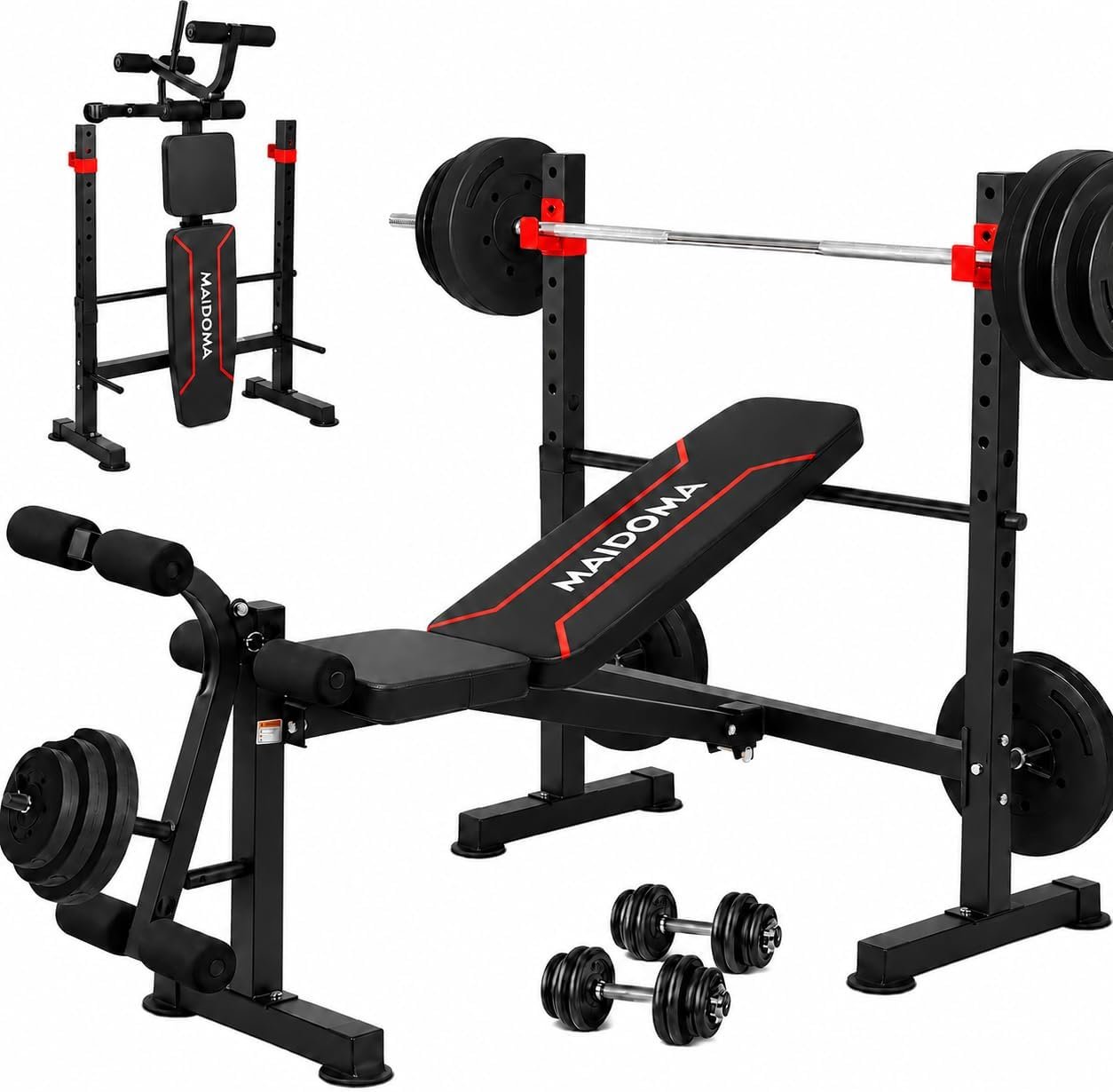 MAIDOMA Foldable 1500LBS Capacity 8 IN 1 Weight Bench Set with Leg Extension/Squat Rack/Preacher Curl, Adjustable Bench Press for Home Gym Full Body Workout (US Stock)