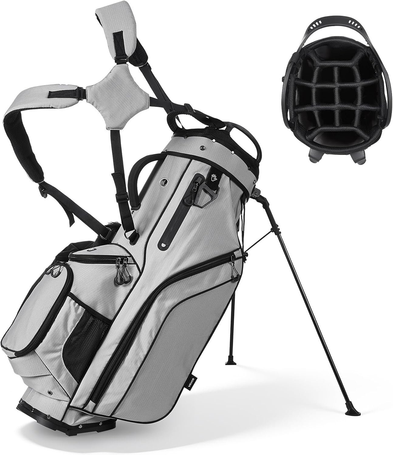 VEVOR Golf Cart Bag, Top Divider Organizer, Upgrated Golf Club Bag with Shoulder Straps, Support Legs, Rain Hood, Storage Pockets, Lightweight Polyester for Men & Women