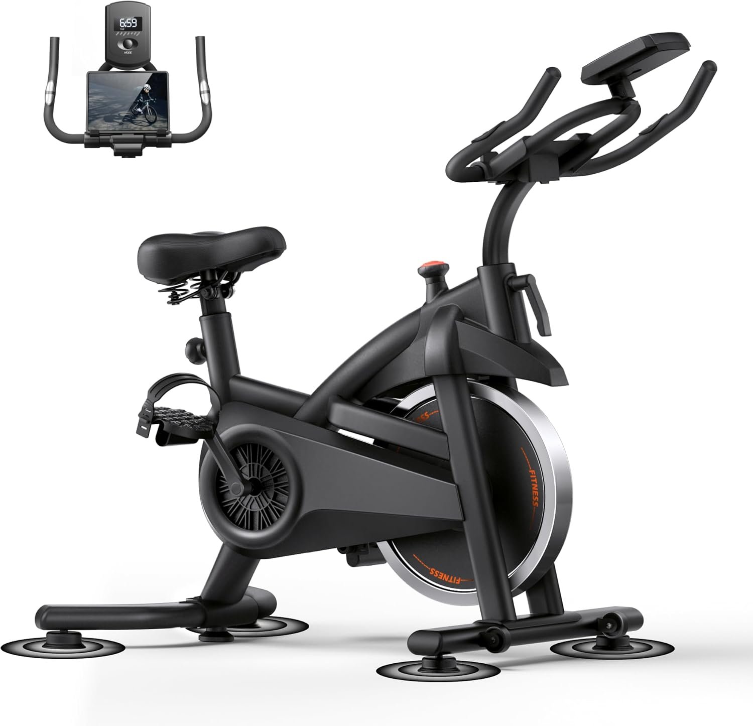 CURSOR FITNESS Exercise Bike, Quiet Belt Drive Stationary Bike for Home with 0-100 Resistance & App, 300 LB High Carbon Steel Training Bike, Indoor Cycling Bike with Tablet Holder and Heart Rate