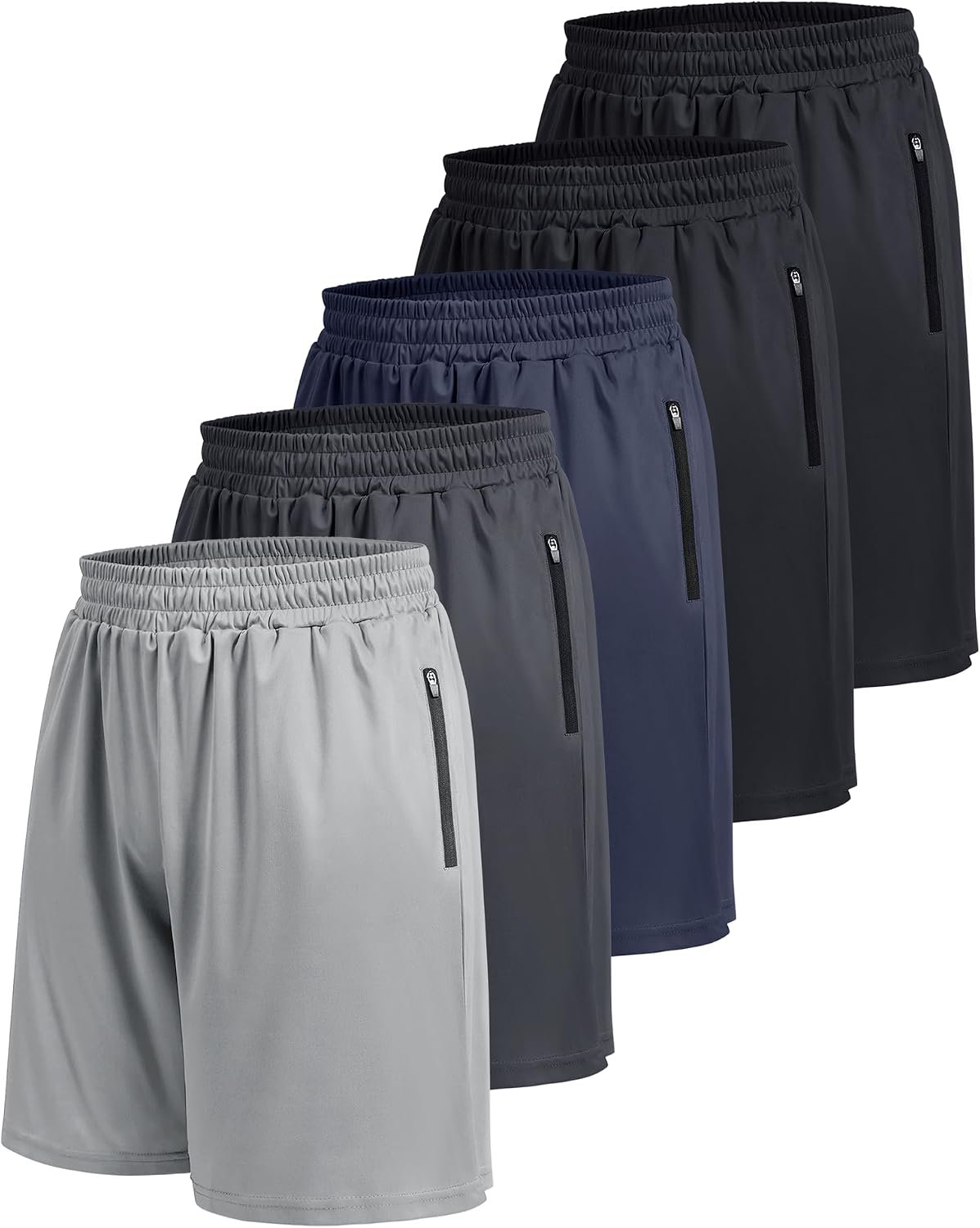 BOOJO 5 Pack Athletic Basketball Mens Shorts with Zipper Pockets – Lightweight Quick Dry Gym Workout Running Shorts for Men