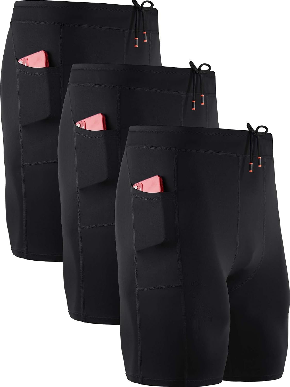 NELEUS Men’s 3 Pack Running Compression Shorts with Pockets