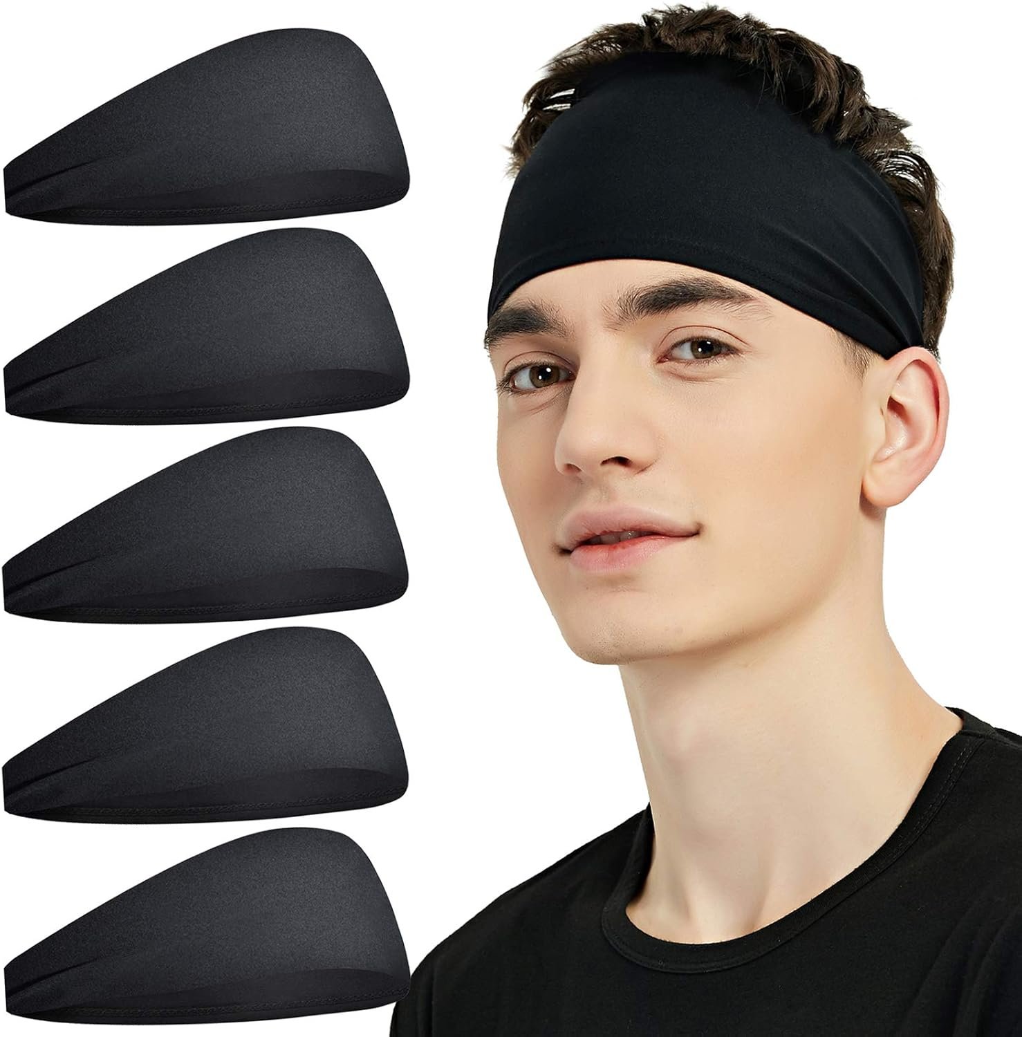 Pilamor Sports Headbands for Men 5 Pack,Sweatbands for Men Workout,Running | Moisture Wicking,Absorbing Sweat Headbands Stay in Place ,Hairbands for Women and Men Gym,Cycling,Football,Yoga
