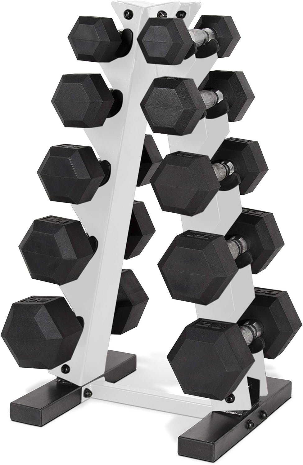 CAP Barbell 150 LB Coated Hex Dumbbell Weight Set with Vertical Rack | Multiple Options