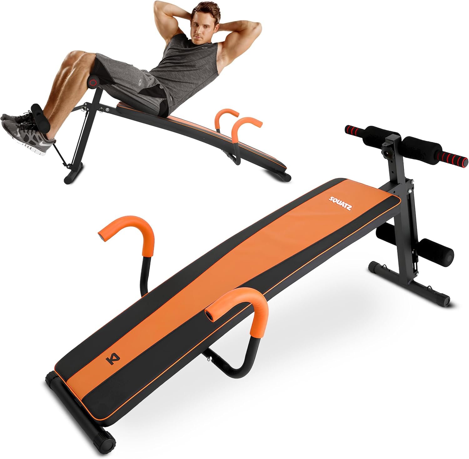 SQUATZ Adjustable Decline Sit-Up Bench for Abs with Handrail, Five Level Abdominal Bench for Core Training, Reverse Crunch Handle, Heavy-Duty Home Gym Sit Up Exercise Equipment for Core Muscles