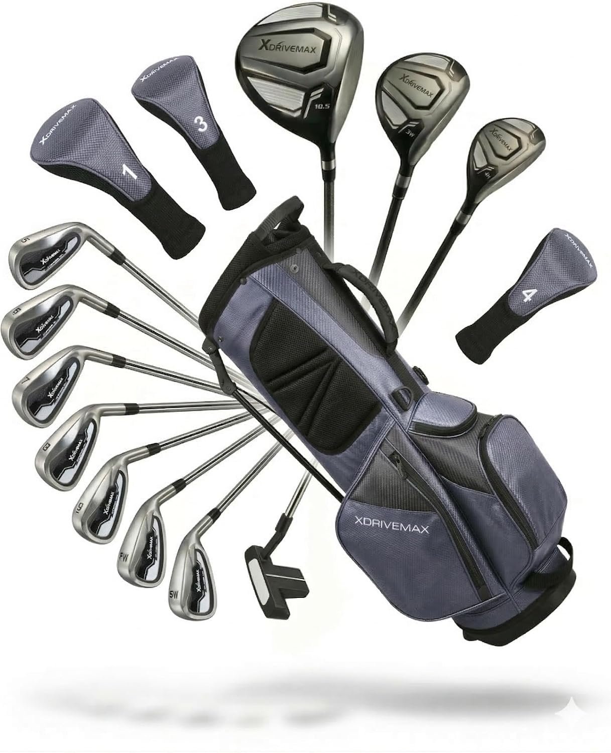 XDriveMax 15-Piece Golf Clubs Men Complete Golf Club Set – Beginner Golf Clubs Set for Men Right&Left Handed – Forged Titanium 10.5° Driver, 5-SW Stainless Steel Irons, Putter & Stand Bag