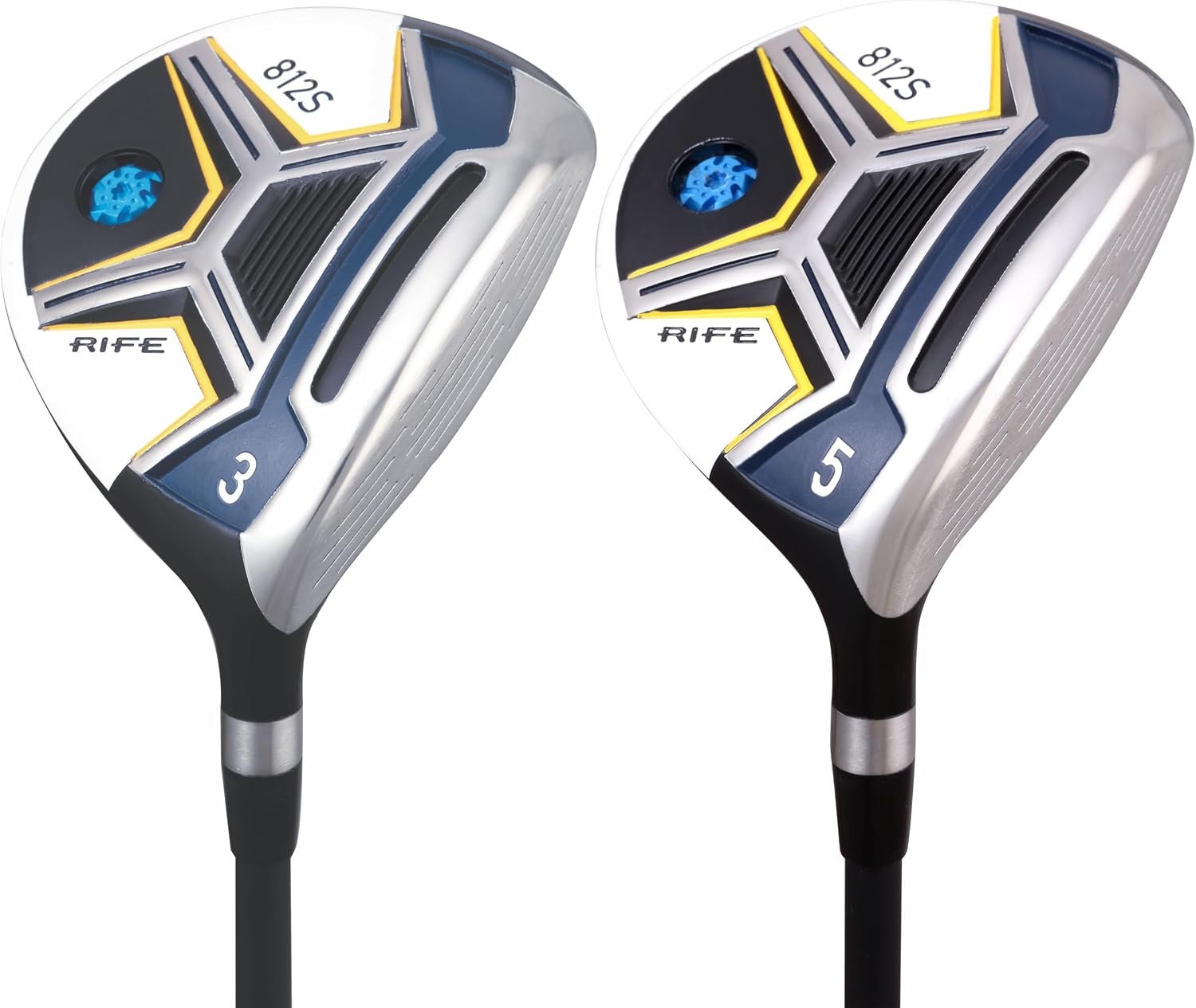 Senior Mens Rife Golf 812s New Straight FACE #3 +#5 Fairway Metal Wood Clubs Set Right Handed Senior Flex with Mens Senior Size Black Pro Velvet Grips Fairway Wood Set + Headcovers