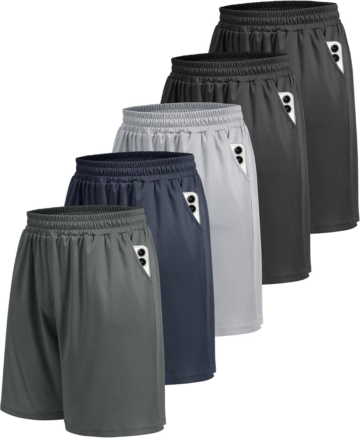BOOJO 5 Pack Athletic Gym Mens Shorts – Workout Black Quick Dry Basketball Shorts with Pockets for Running Casual Activewear