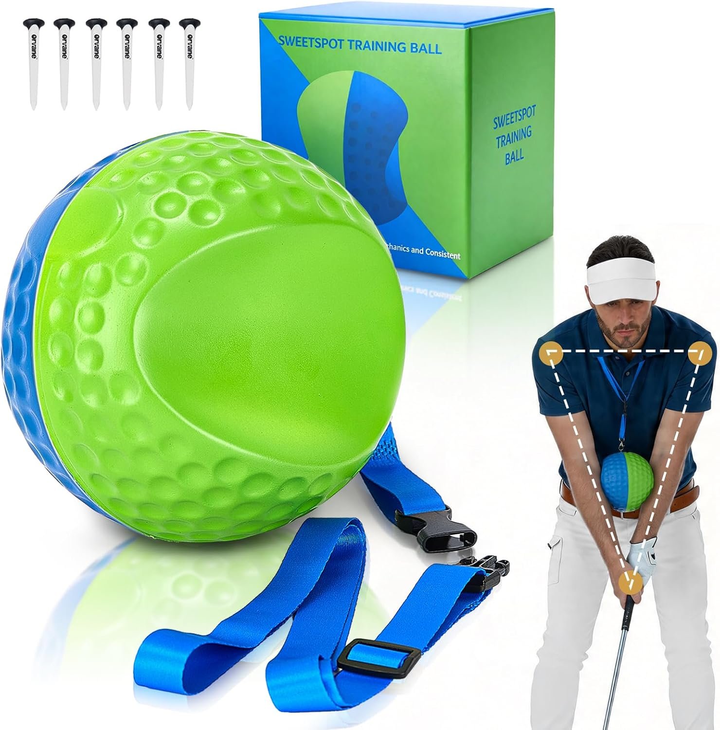 Golf Training Aid Ball – Forearm Connection Swing Trainer for Consistent, Precise Swings | Fix Slicing, Scooping & Chicken-Wing, Soft Memory Foam，Adjustable Lanyard