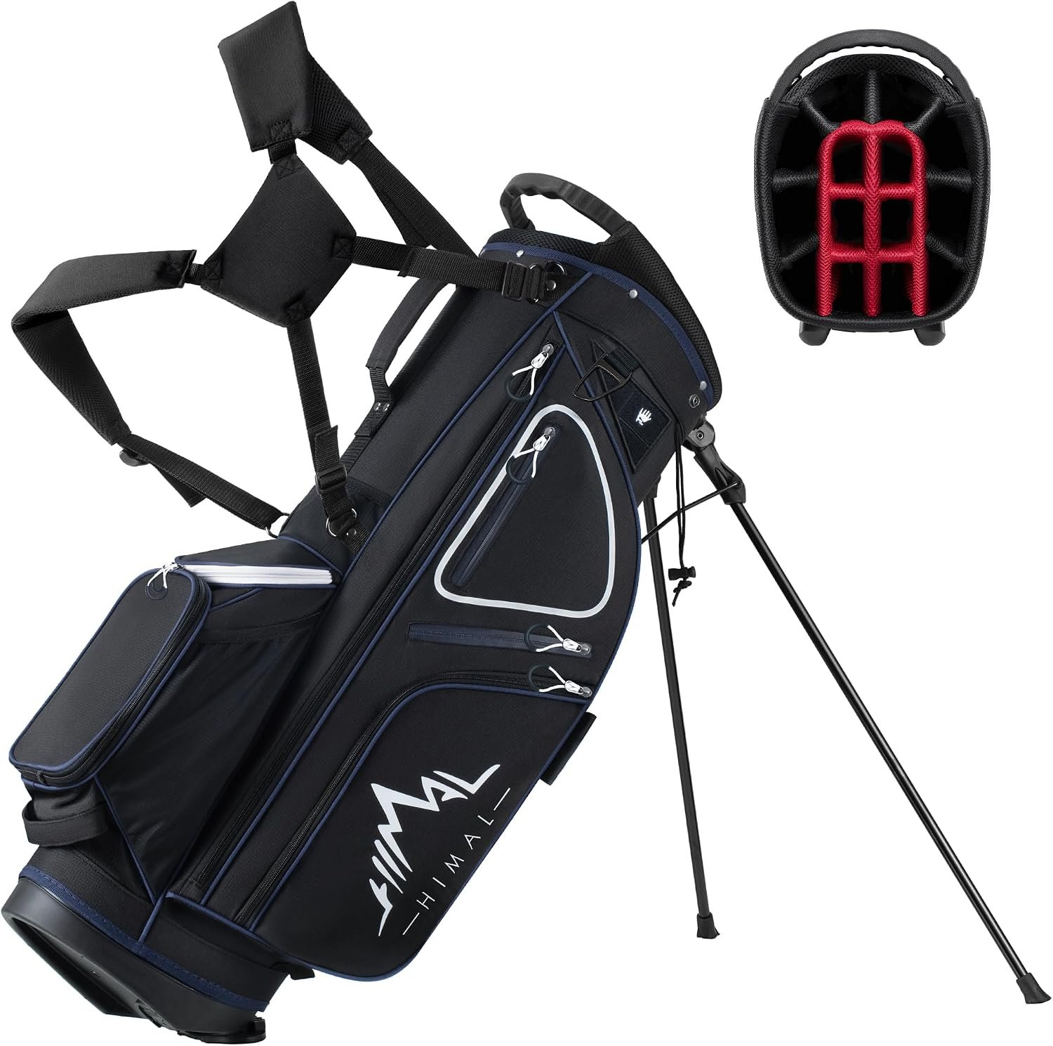GoHimal 14-Way Lightweight Golf Stand Bag with Multiple Pockets | Golf Bags for Men with Auto-Stand, Smart Storage with 10 Pockets, Ergonomic Padded Straps, Cooler Pocket, Rain Hood