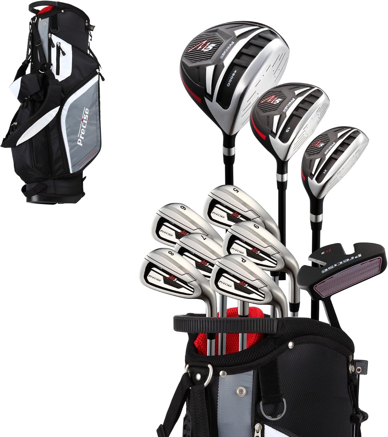 Precise M5 Men’s Golf Set – 460cc Driver, Fairway Wood, Hybrid, 5-PW Irons, Putter & Stand Bag | Complete 14-Piece Golf Club Set
