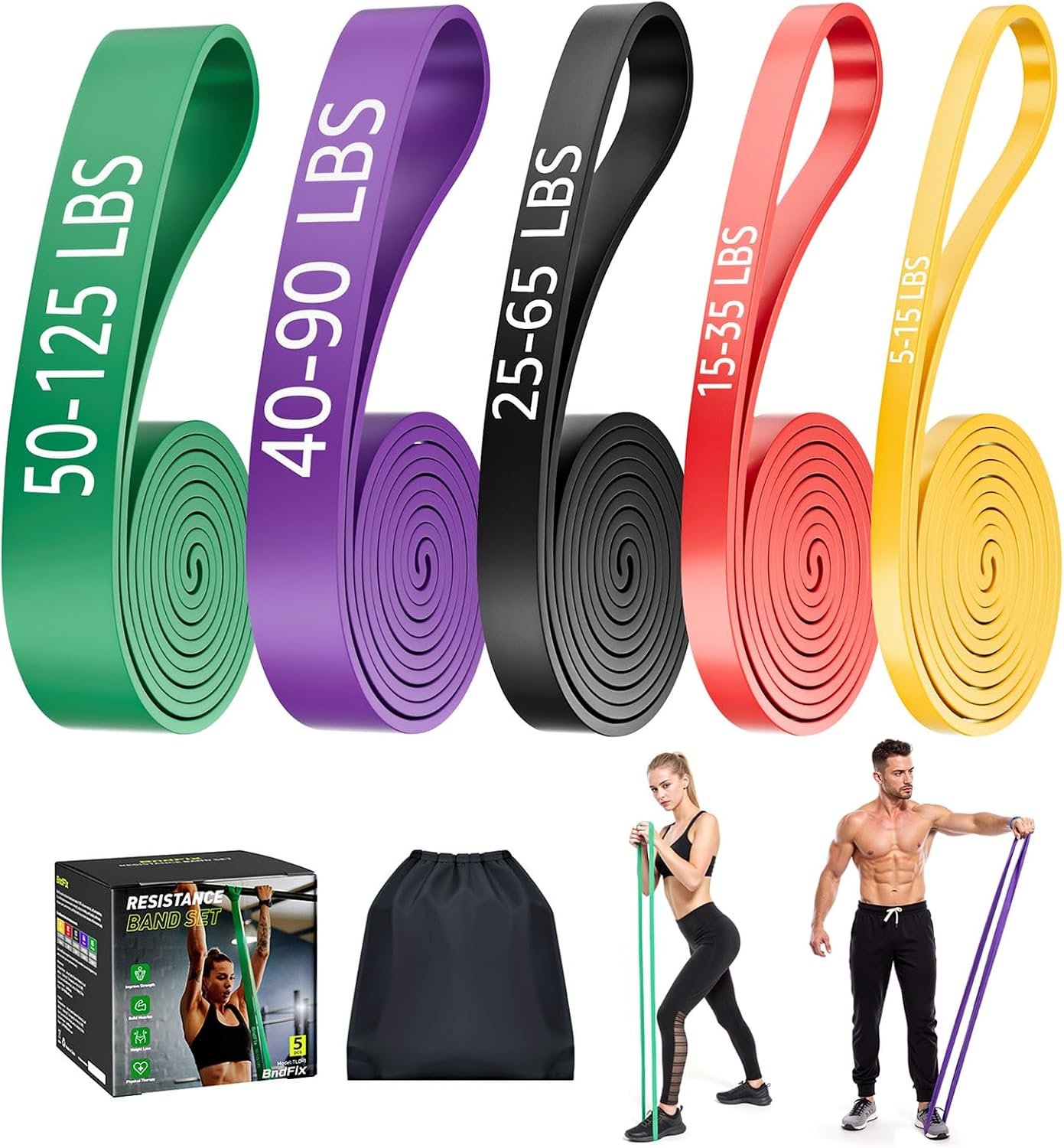 Dapofajo Resistance Bands for Working Out: Silicone 5-Level Exercise Bands, 3X Tear-Resistant, Pull Up Assistance – Physical Therapy & Strength Training for Men & Women