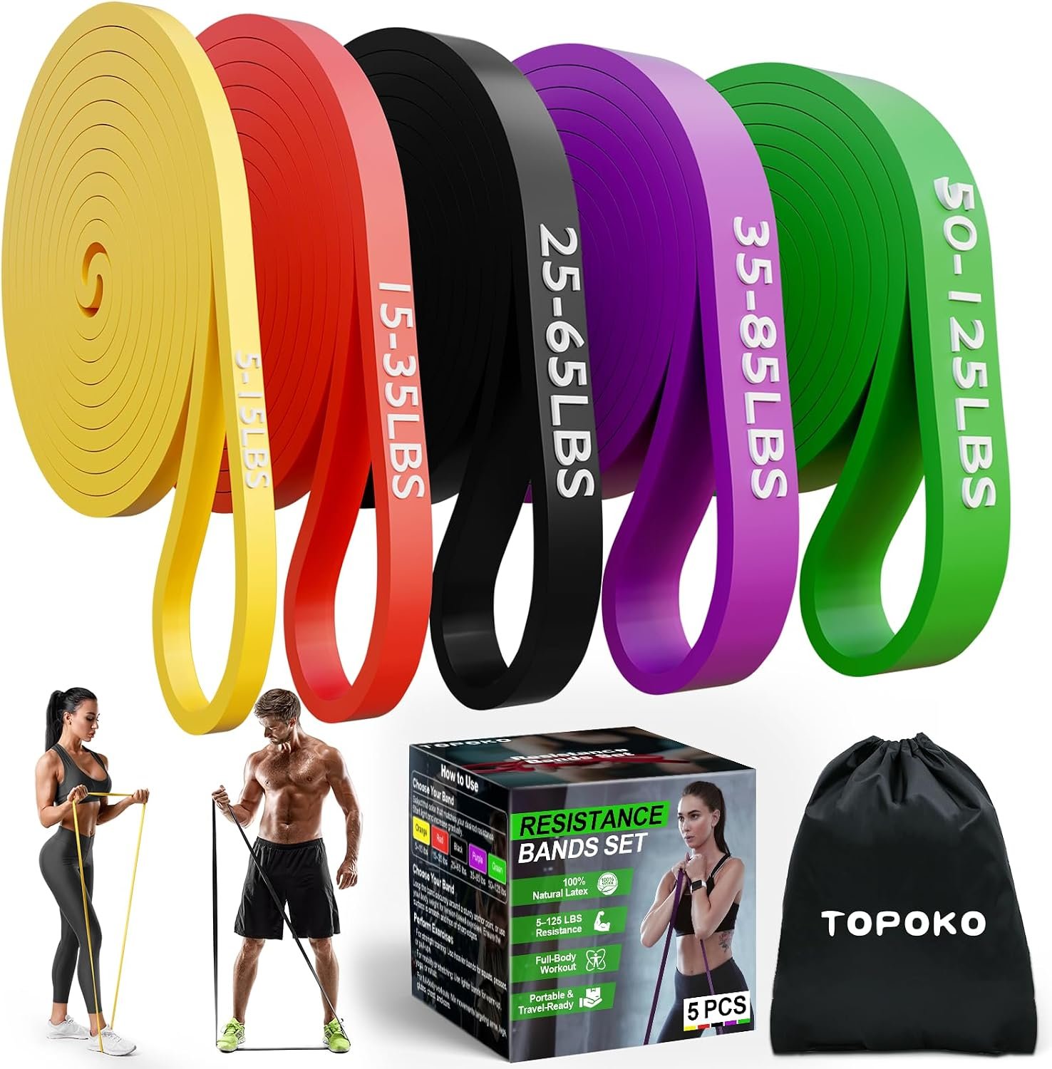 Pull Up Assistance Bands, Resistance Bands Set of 5 for Working Out, Pull Up Bands for Men & Women, Heavy Duty Exercise Bands for Strength Training, Stretching, Physical Therapy, Home Gym Workouts