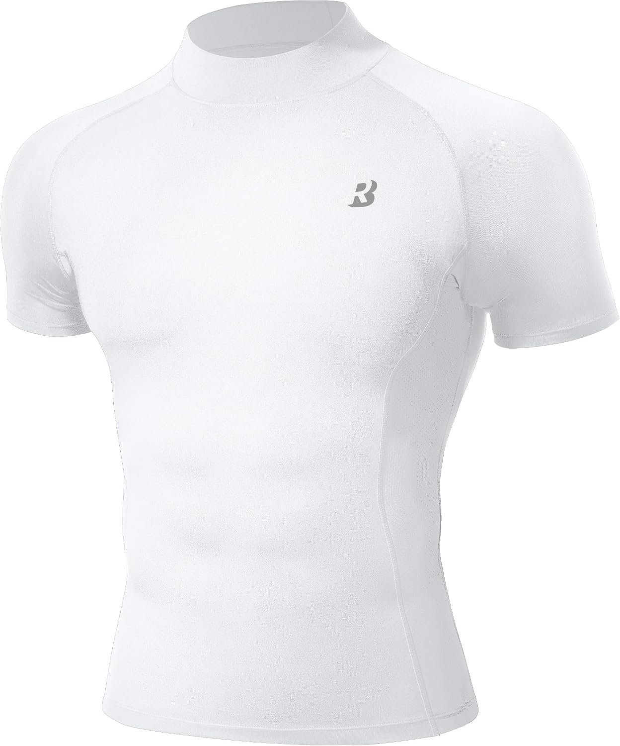 Roadbox Men’s Compression Shirt, Mock Turtleneck Short Sleeve Athletic Undershirt, Quick Dry Base Layer Top for Gym Workout