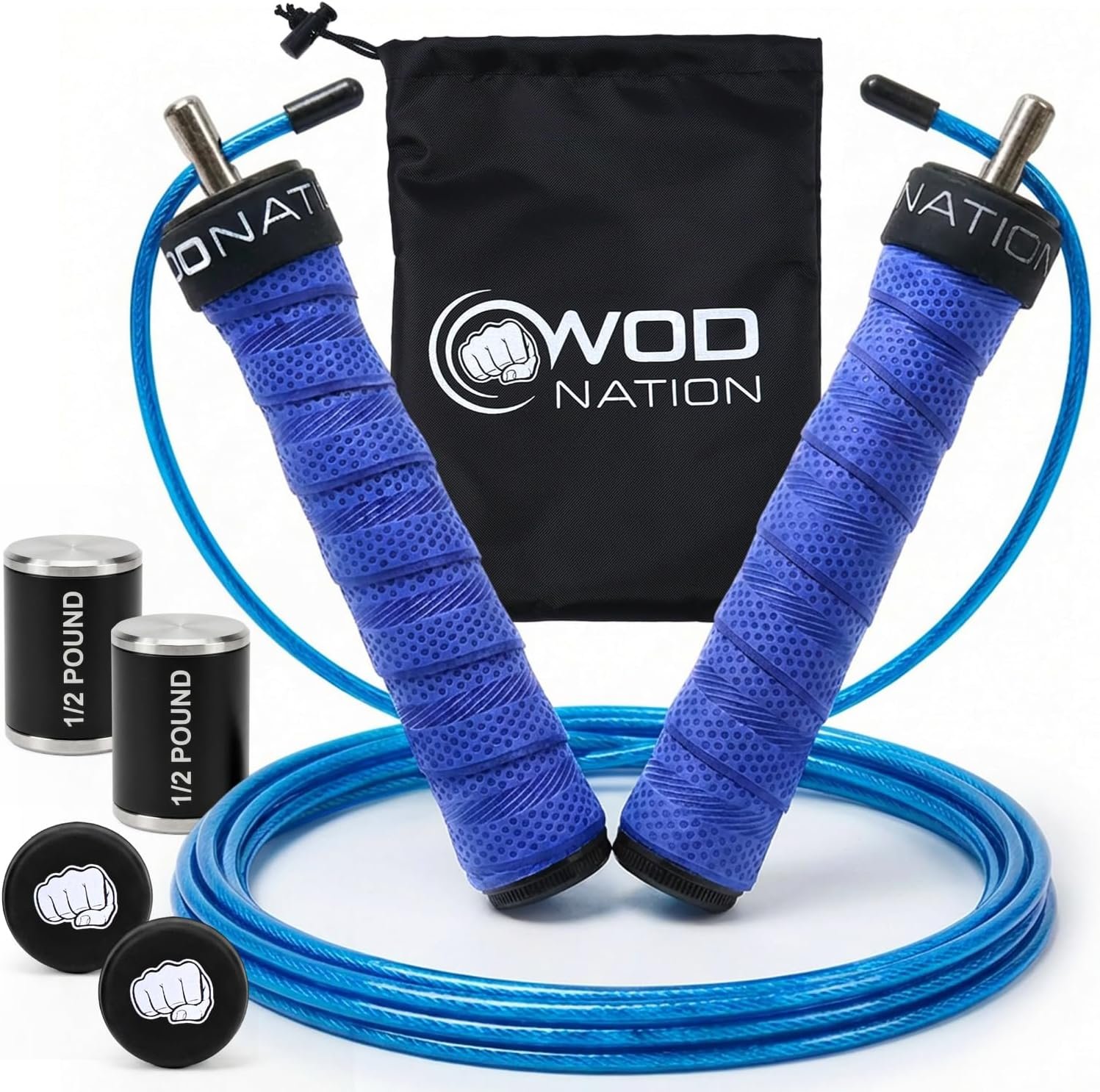 Weighted Jump Rope for Men & Women, 1LB Adjustable Heavy Speed Rope with Removable Handle Weights, Dual Cables for Cross Training, Boxing, Cardio & Home Workouts Durable Adult Fitness Jump Rope – Blue