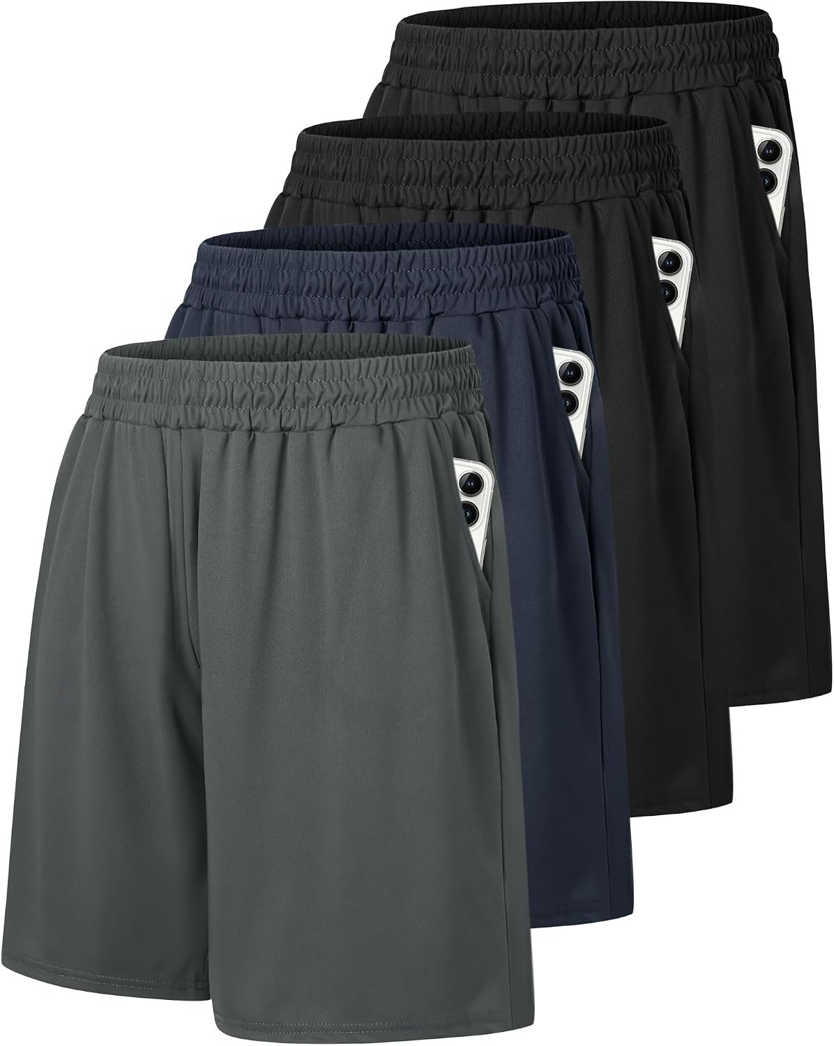 4 Pack Gym Mens Shorts – Basketball Athletic Shorts with Pockets Fitness Clothing Black Workout Quick Dry Shorts