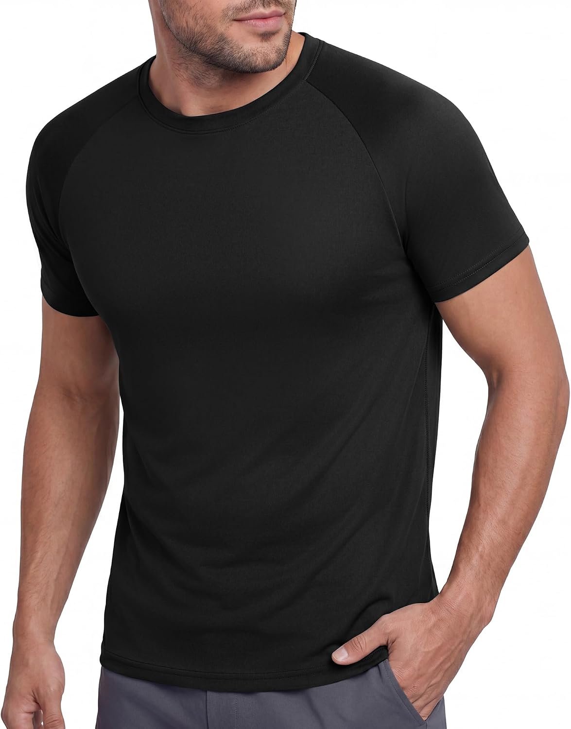BOOJO Workout Mens Shirts – Casual Black Quick Dry Moisture Wicking T-Shirts Crew Neck Short Sleeve for Gym Athletic Running