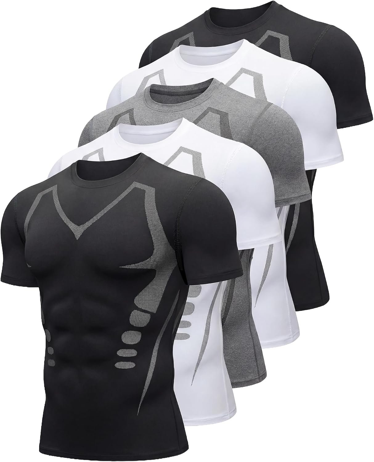 5 Pack Mens Workout Shirts Short Sleeve Black &White Tee Gym Moisture Wicking T-Shirts for Men Running Athletic