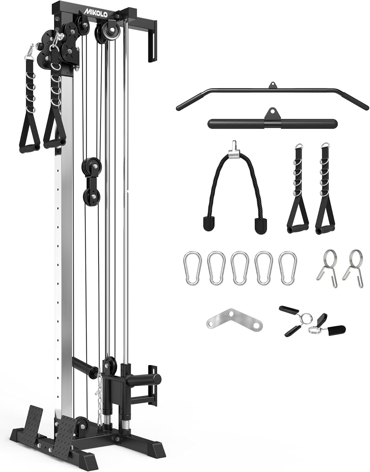 Mikolo Wall Mount Cable Station, Cable Crossover Machine with Dual Pulley System and 19/27 Adjustable Positions for Home Gym Fitness Equipment