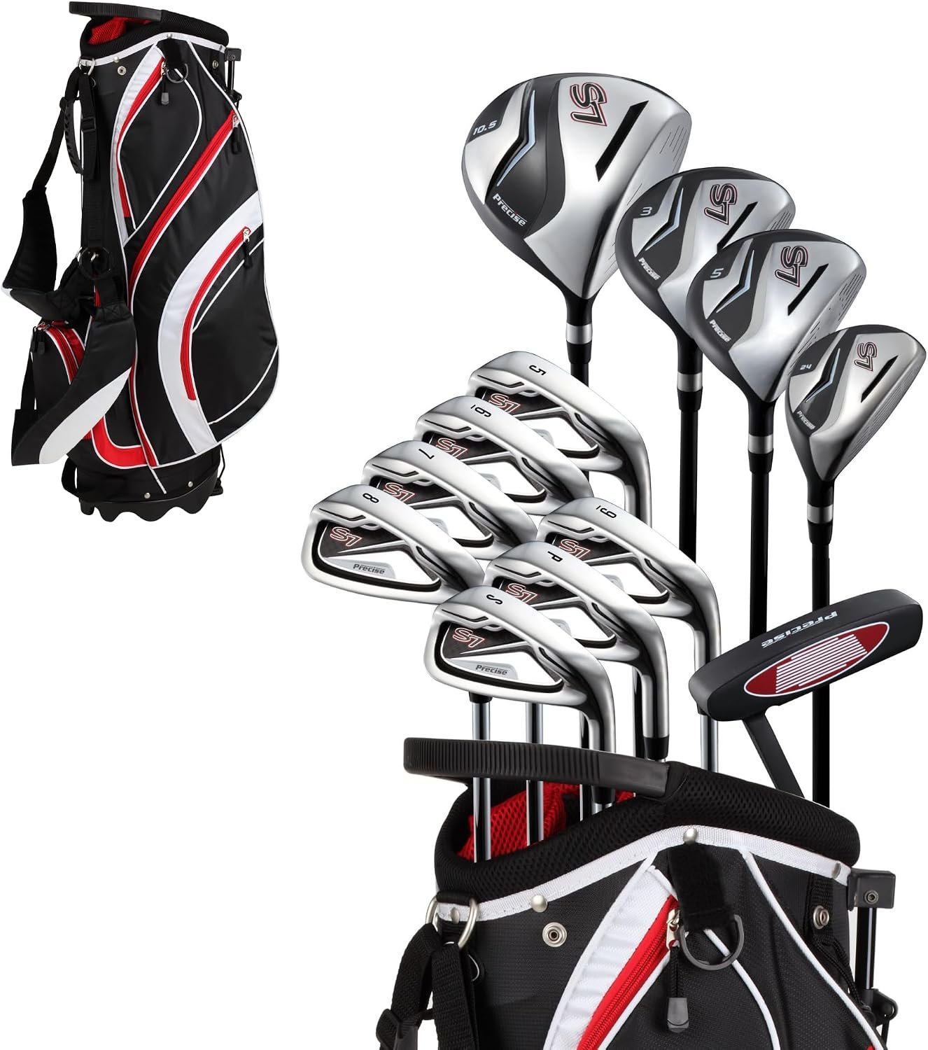 Precise S7 – Men’s Golf Club Set | 18-piece titanium driver bag, fairway woods & hybrid, irons through wedge, putter, regular to tall, right hand