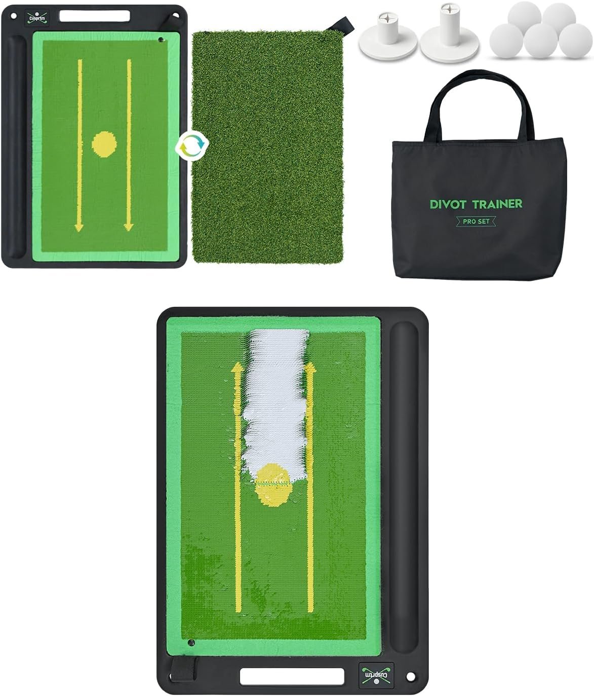 Divot Trainer Pro Set – Golf Swing Path Mat | Diagnose & Verify Practice Solution: Trace Pad for Instant Impact Feedback+Turf Pad for Real Fairway Feel