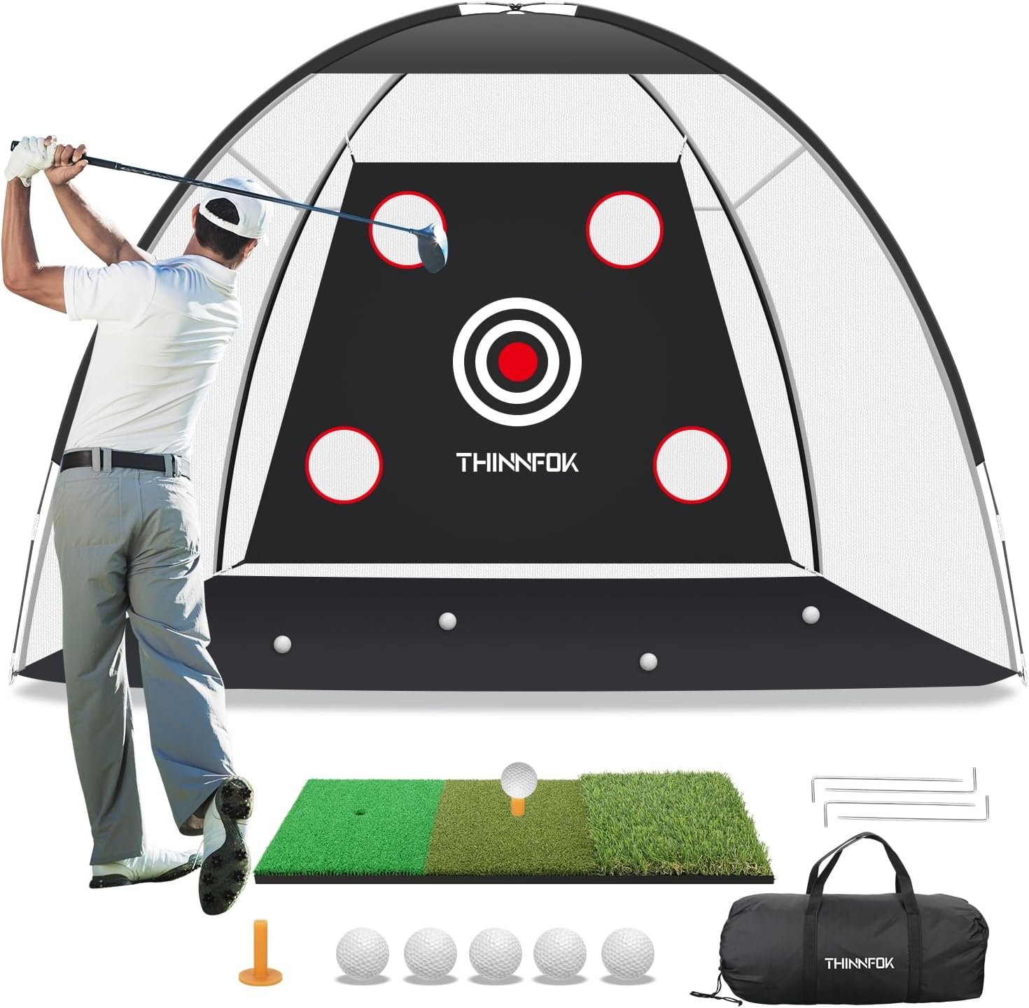 Golf Practice Net 10x7FT with Tri-Turf Mat Tees Real Balls | For Backyard Driving Chipping Swing Training with Noise Reduce Impact Resistance Target, Indoor Outdoor Gifts for Men Dad