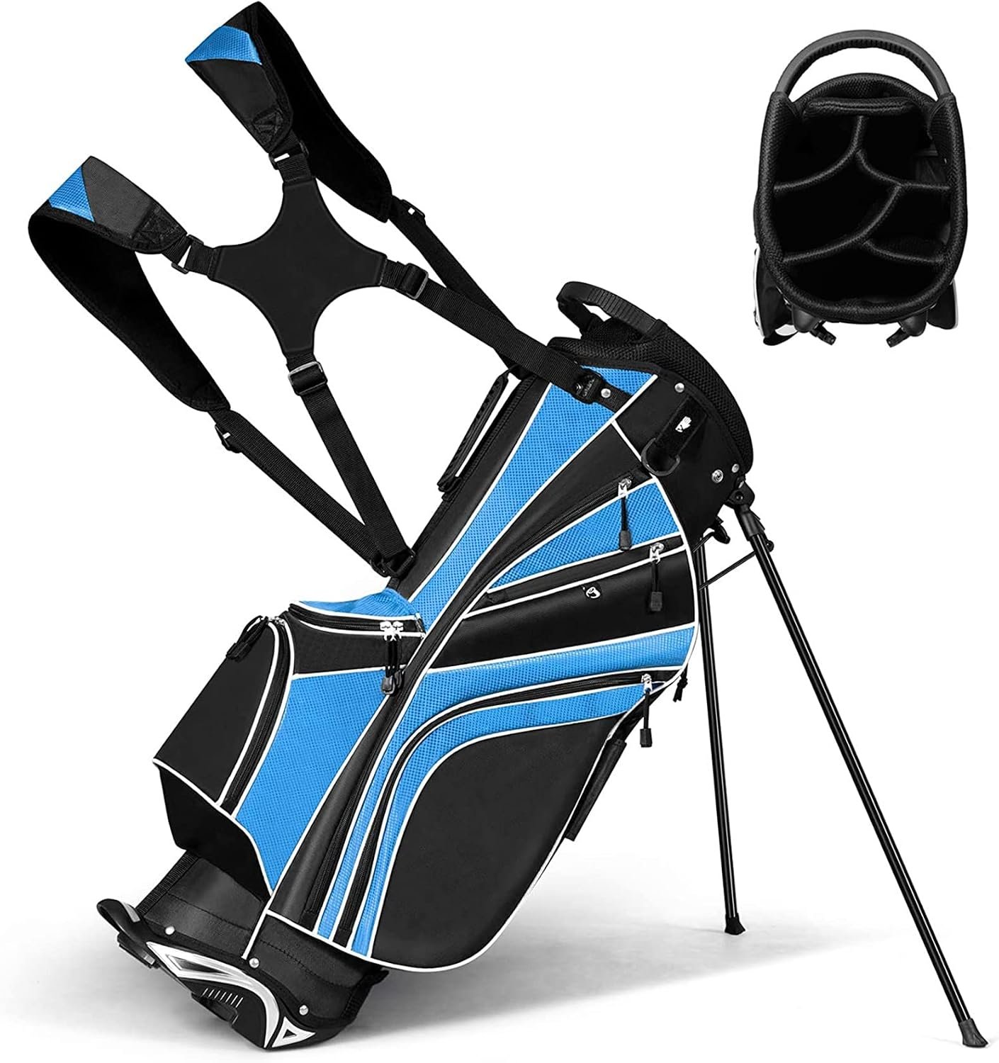 Tangkula Golf Stand Bag with 6 Way Top Dividers, Lightweight Golf Bag with Adjustable Dual Strap & 8 Pockets, Waterproof Rain Hood, Portable for Men Women