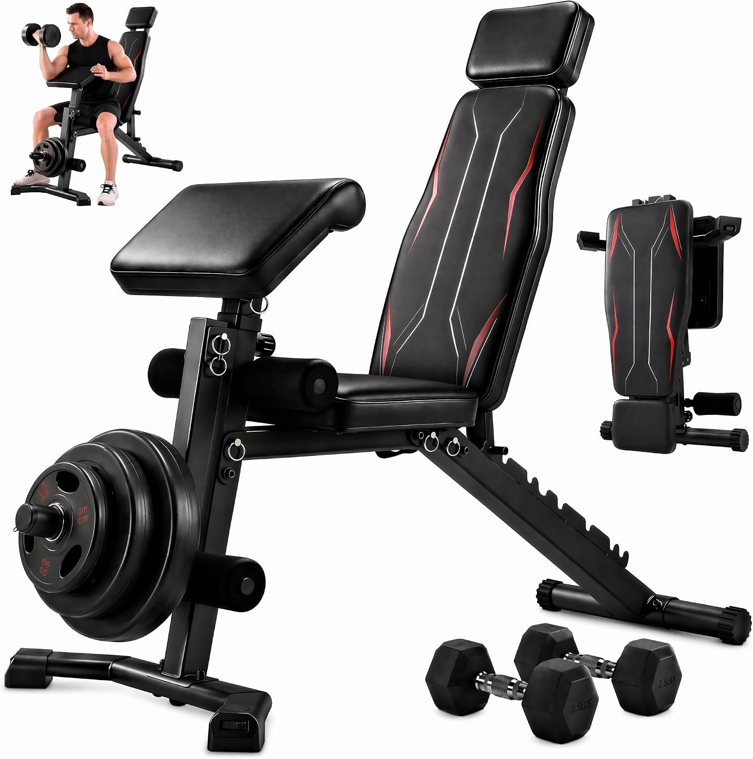 OPPSDECOR Adjustable Weight Bench with Leg Extension and Preacher Curl Pad | Foldable Workout Bench, 10 Positions Incline Decline Flat Full Body Home Gym Strength Training, 800 lbs Capacity Bench Press