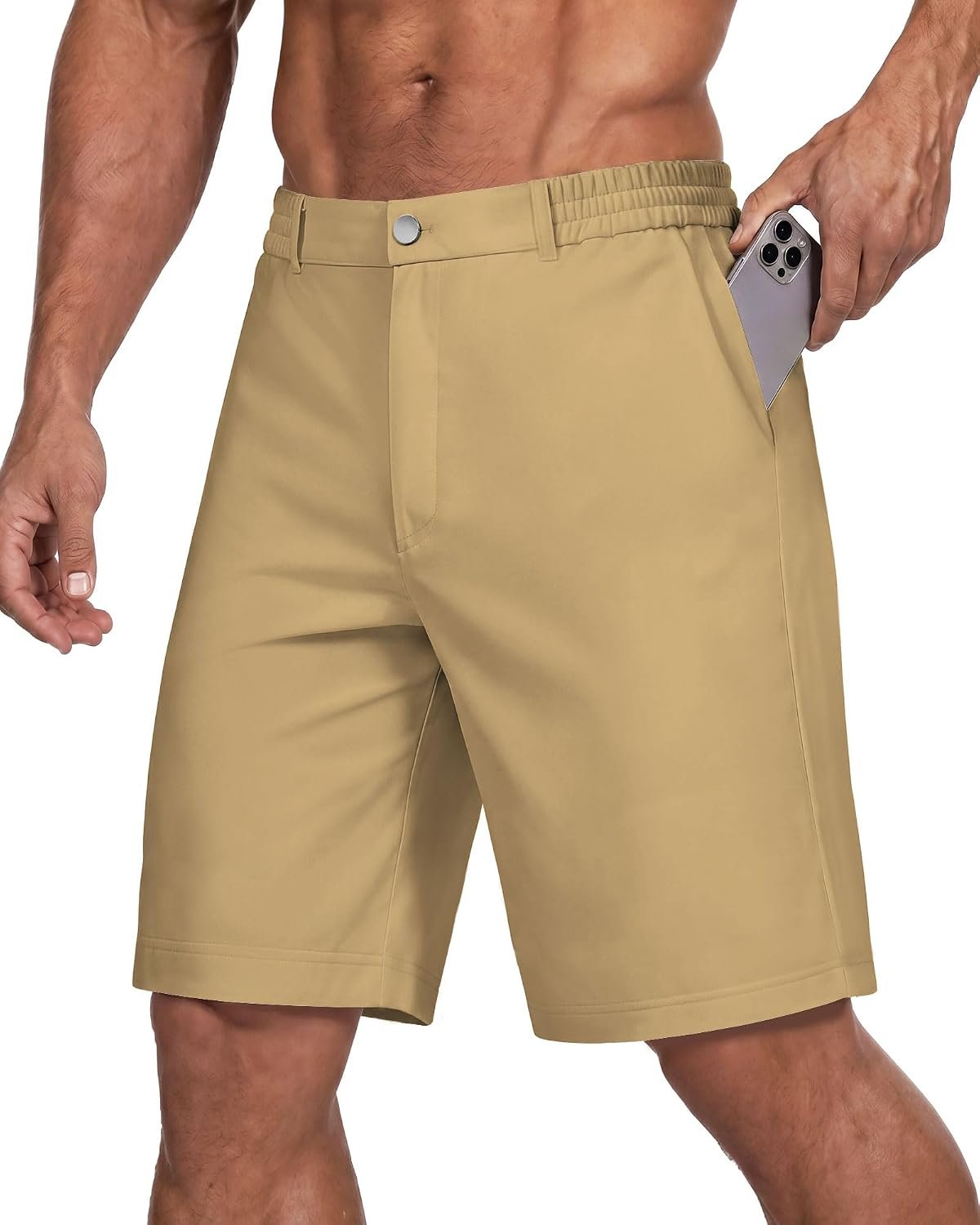 Wulcea Men’s Golf Shorts 9″ Chino Stretch Fabric Elastic Waist Quick Dry Water Resistant Casual Dress Work with Phone Pocket