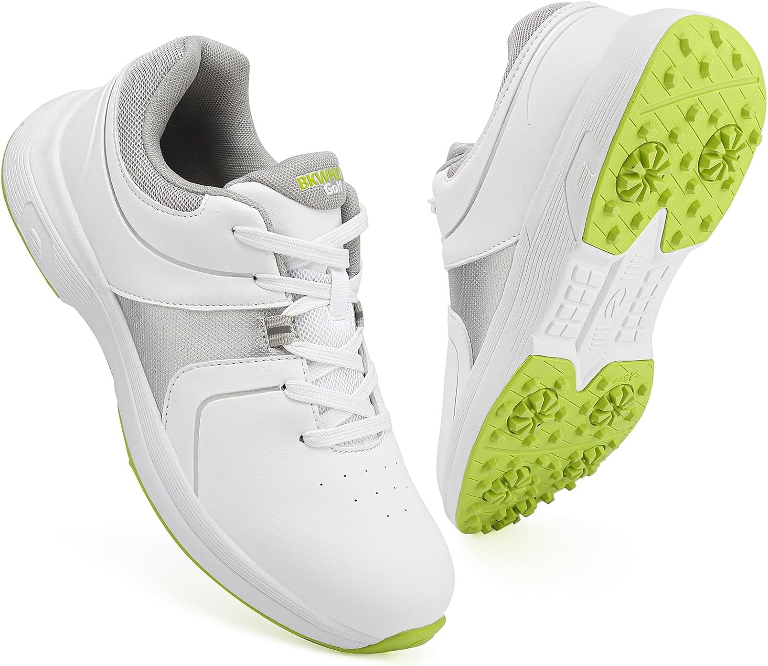 Golf Shoes Mens Waterproof Professional Spiked Golf Cleats for Men | Mens spiked golf shoes with water resistant synthetic leather upper cushioned insole breathable lining and cleat traction