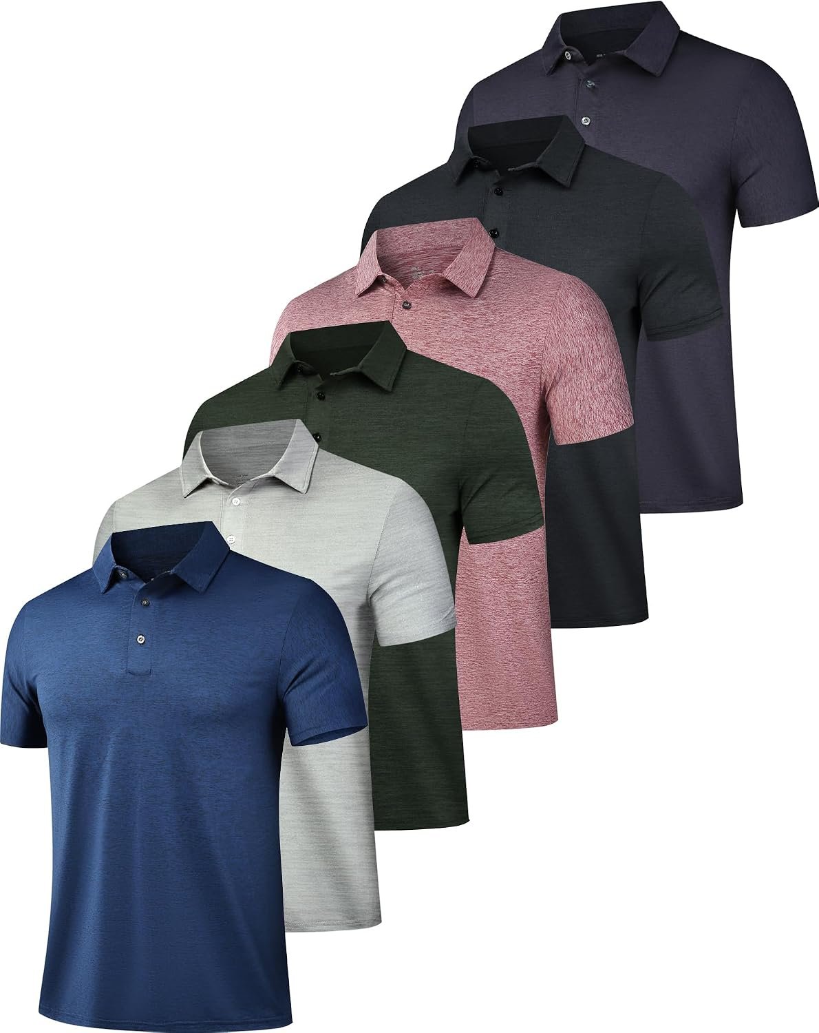 OYGSieg 6 Pack Mens Polo Shirst Short Sleeve Collared Golf Polos | Breathable, Moisture wicking, UPF 50+, UV Protection, Quick dry, Lightweight for Daily Work Outdoor Golf Athletic Wear