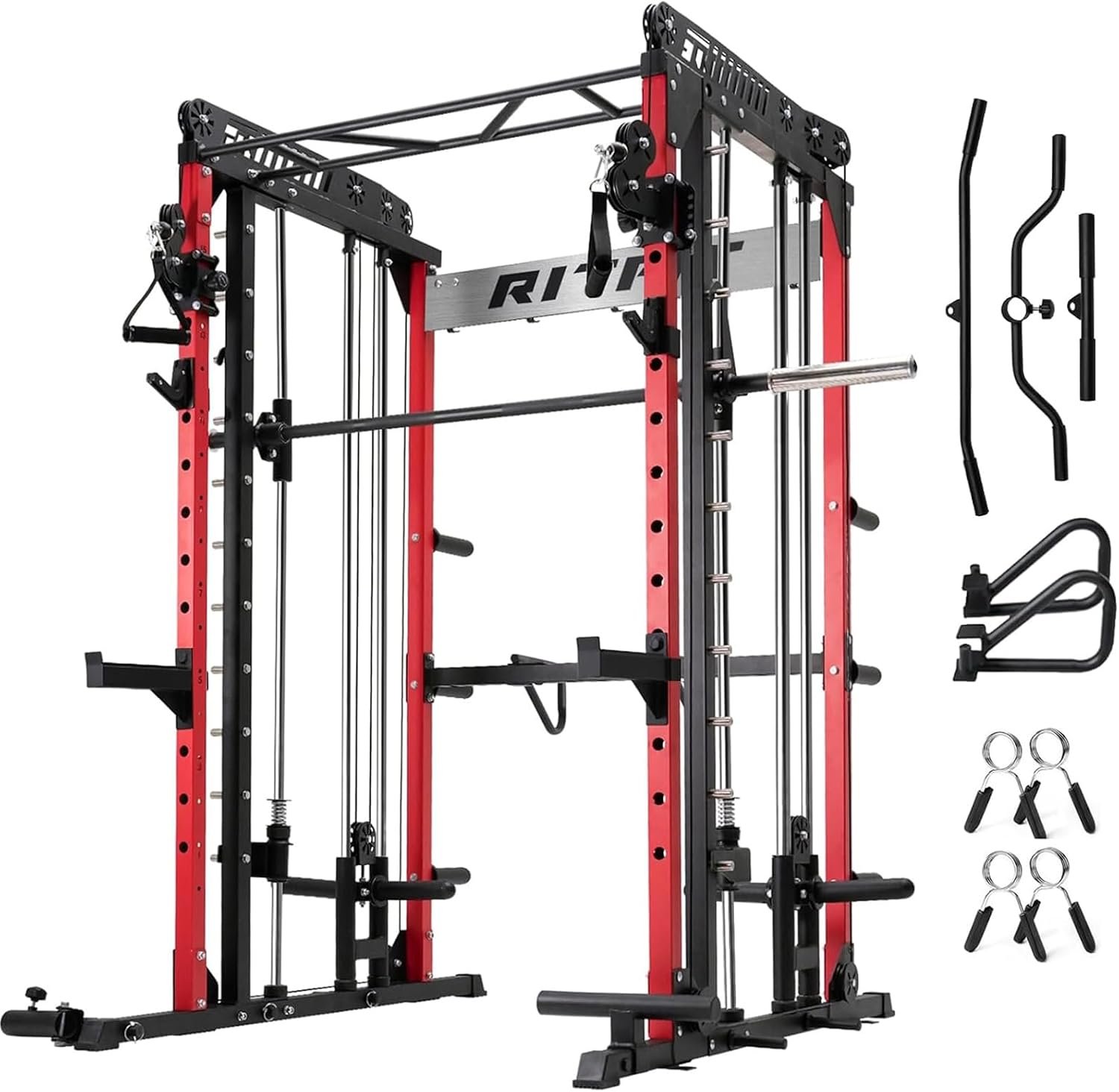 RitFit M1 Pro Smith Machine Cable Crossover Power Cage Home Gym | Dual 360 Cables, Barbell & Handles, LAT Pulldown, 1850LBS Weight Capacity