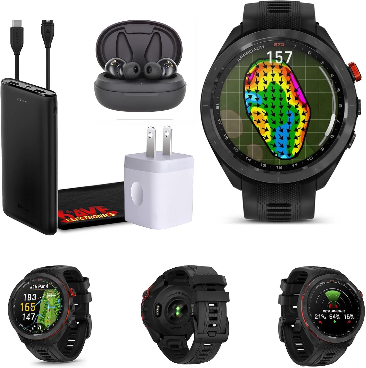 Garmin Approach S70 Golf GPS Watch AMOLED 47mm (Black) Earbuds Bundle | For Golf, Course Navigation & Training | Lightweight Touchscreen | Fitness Tracking | Includes Wireless Earbuds